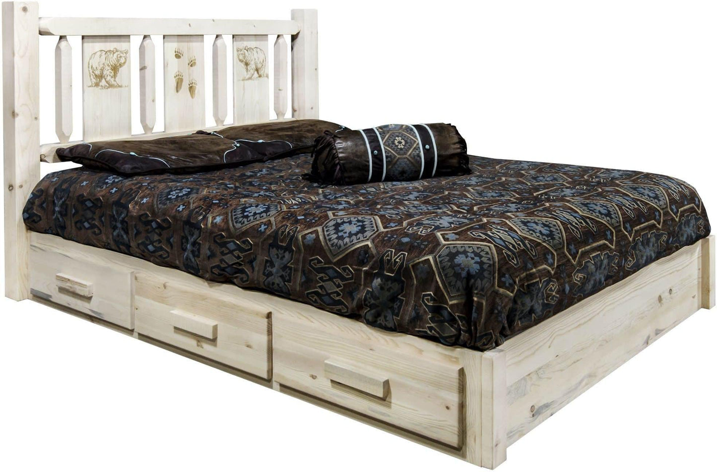 Montana Woodworks Homestead Kollektion California King Speicherplattform mit Lasergravur-Design - Bereit zum Abschluss