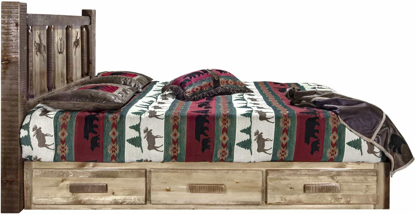 Montana Woodworks Homestead Kollektion California King Speicherplattform mit Lasergravur Design - Flecken & Klare Lacquer Finish