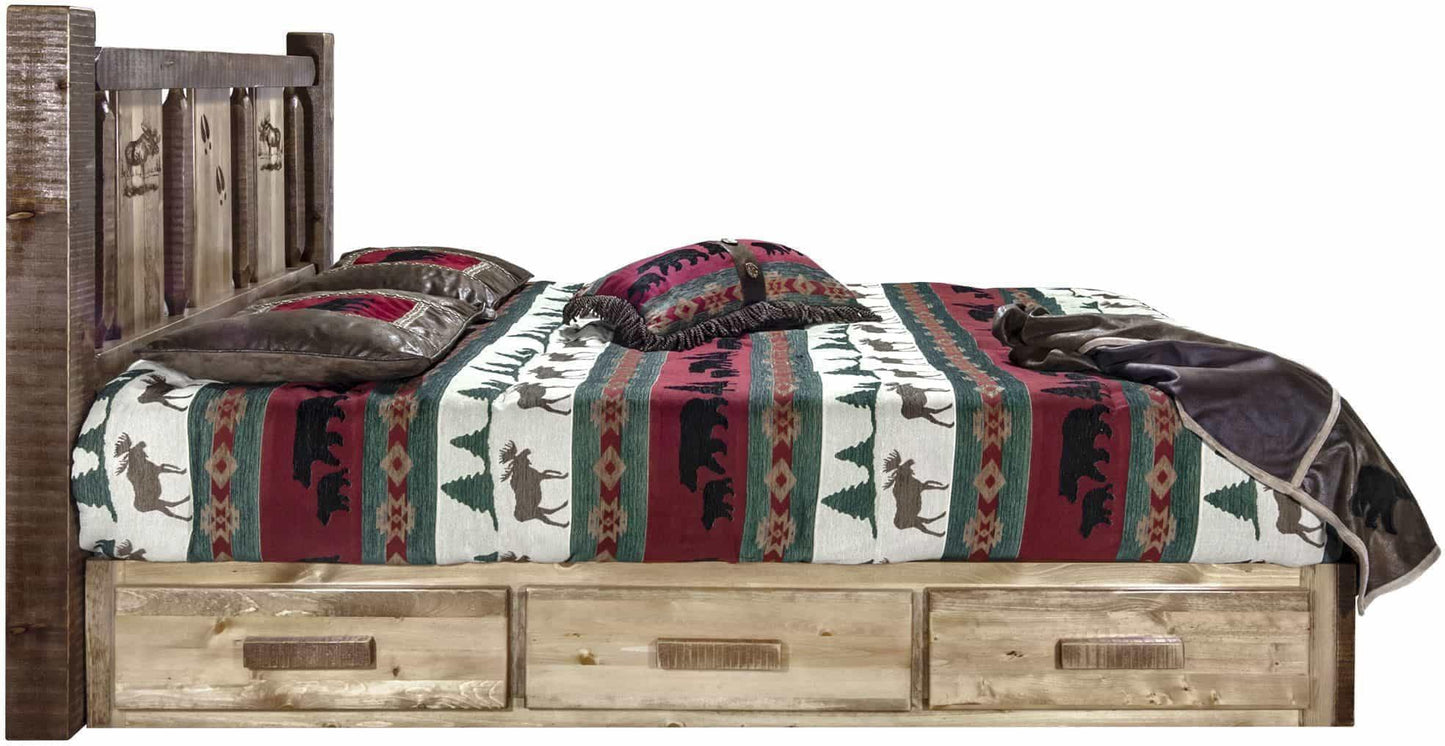 Montana Woodworks Homestead Kollektion California King Speicherplattform mit Lasergravur Design - Flecken & Klare Lacquer Finish