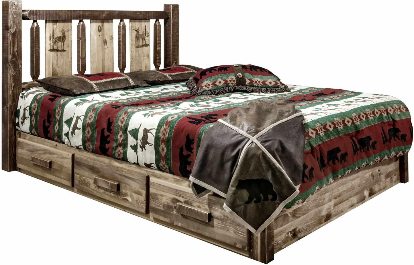 Montana Woodworks Homestead Kollektion California King Speicherplattform mit Lasergravur Design - Flecken & Klare Lacquer Finish