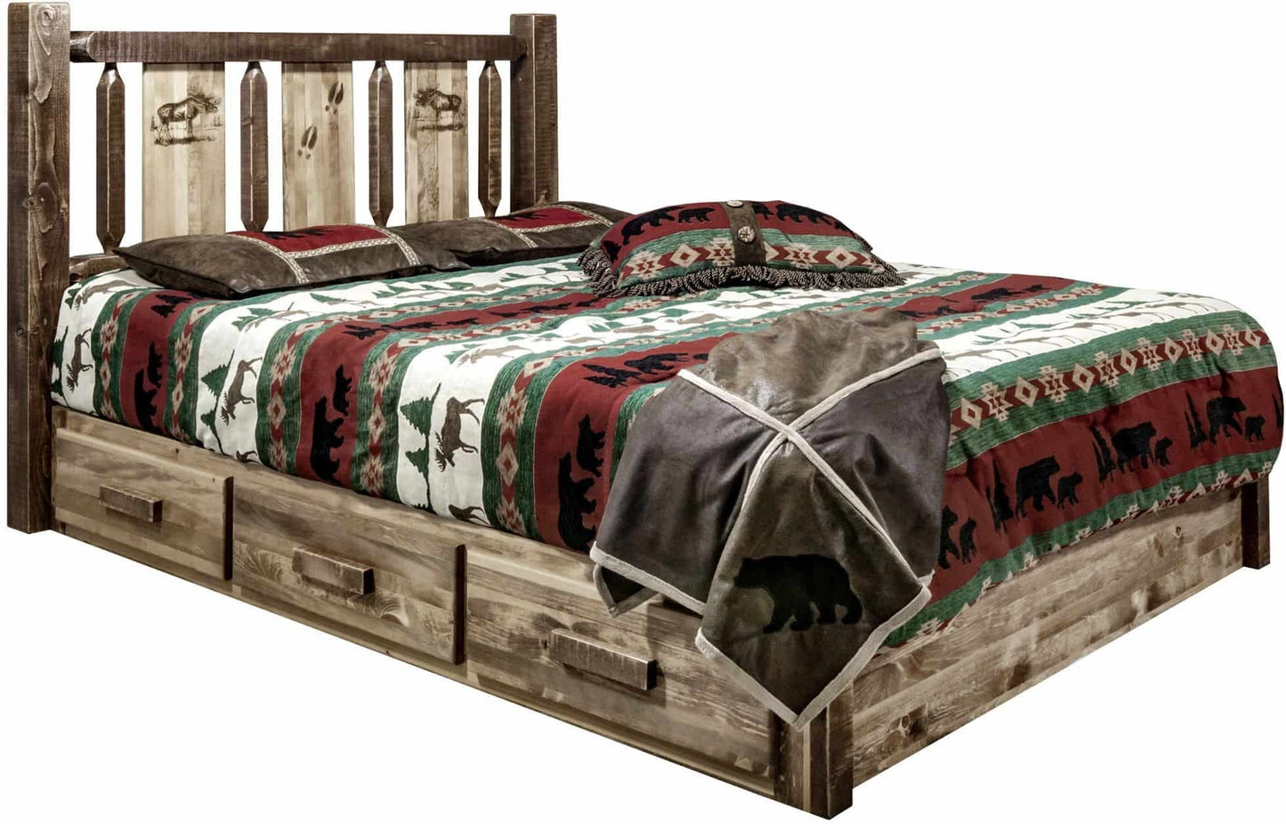 Montana Woodworks Homestead Kollektion California King Speicherplattform mit Lasergravur Design - Flecken & Klare Lacquer Finish