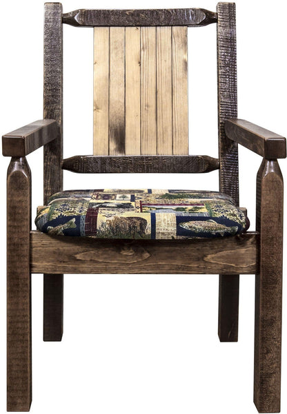 Montana Woodworks Homestead Kollektion Kapitänsstuhl Woodland Polsterung mit Lasergravur Design - Flecken & Lacquer Finish