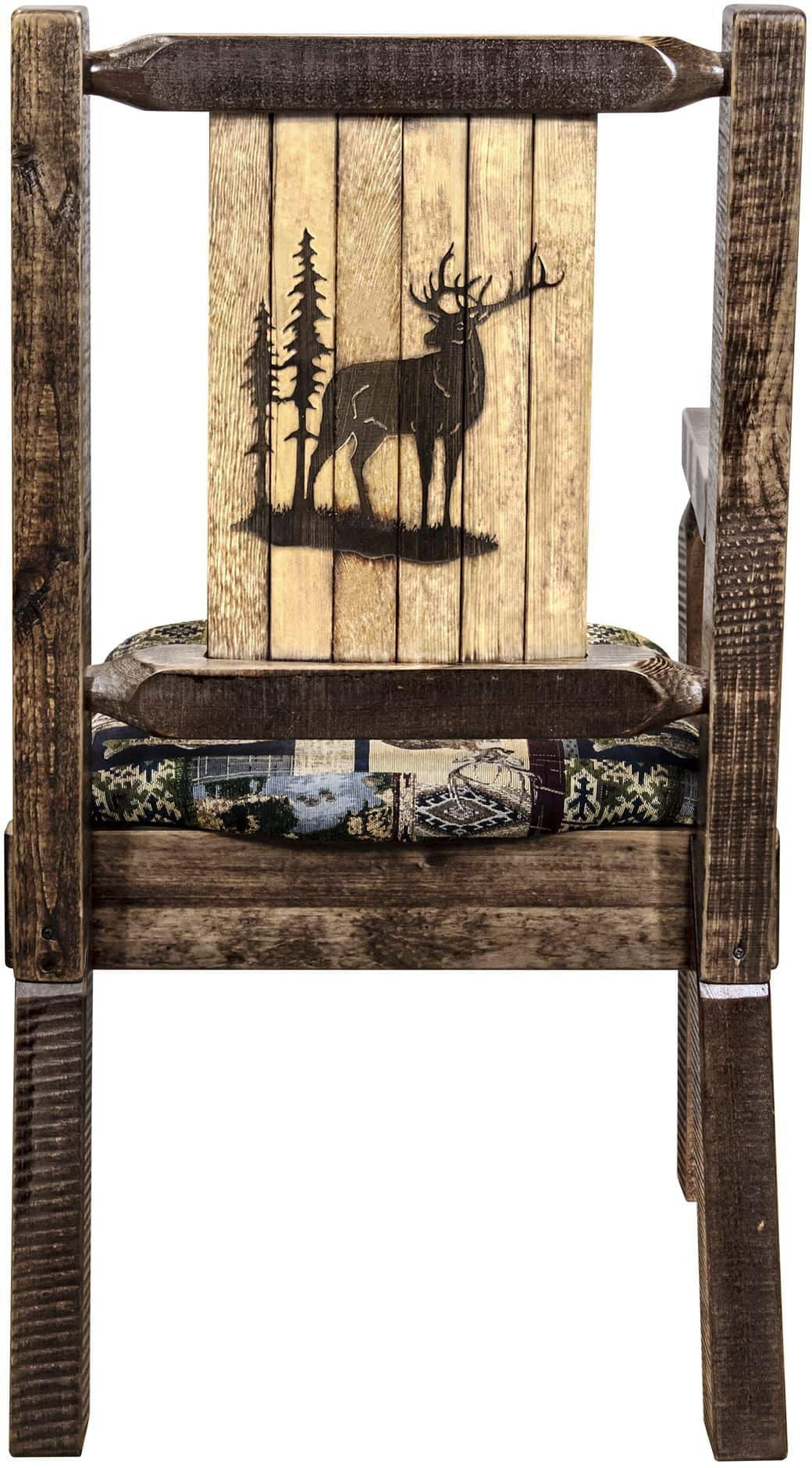 Montana Woodworks Homestead Kollektion Kapitänsstuhl Woodland Polsterung mit Lasergravur Design - Flecken & Lacquer Finish
