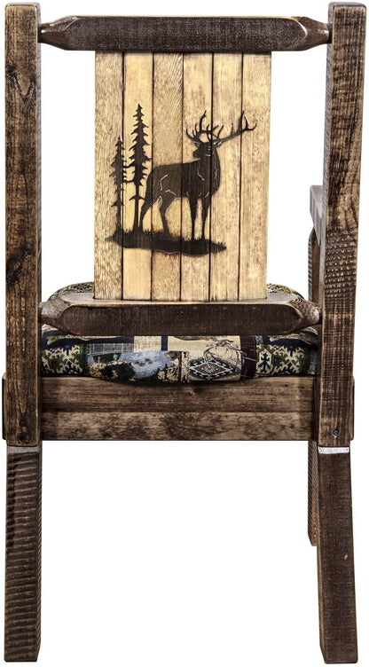 Montana Woodworks Homestead Kollektion Kapitänsstuhl Woodland Polsterung mit Lasergravur Design - Flecken & Lacquer Finish