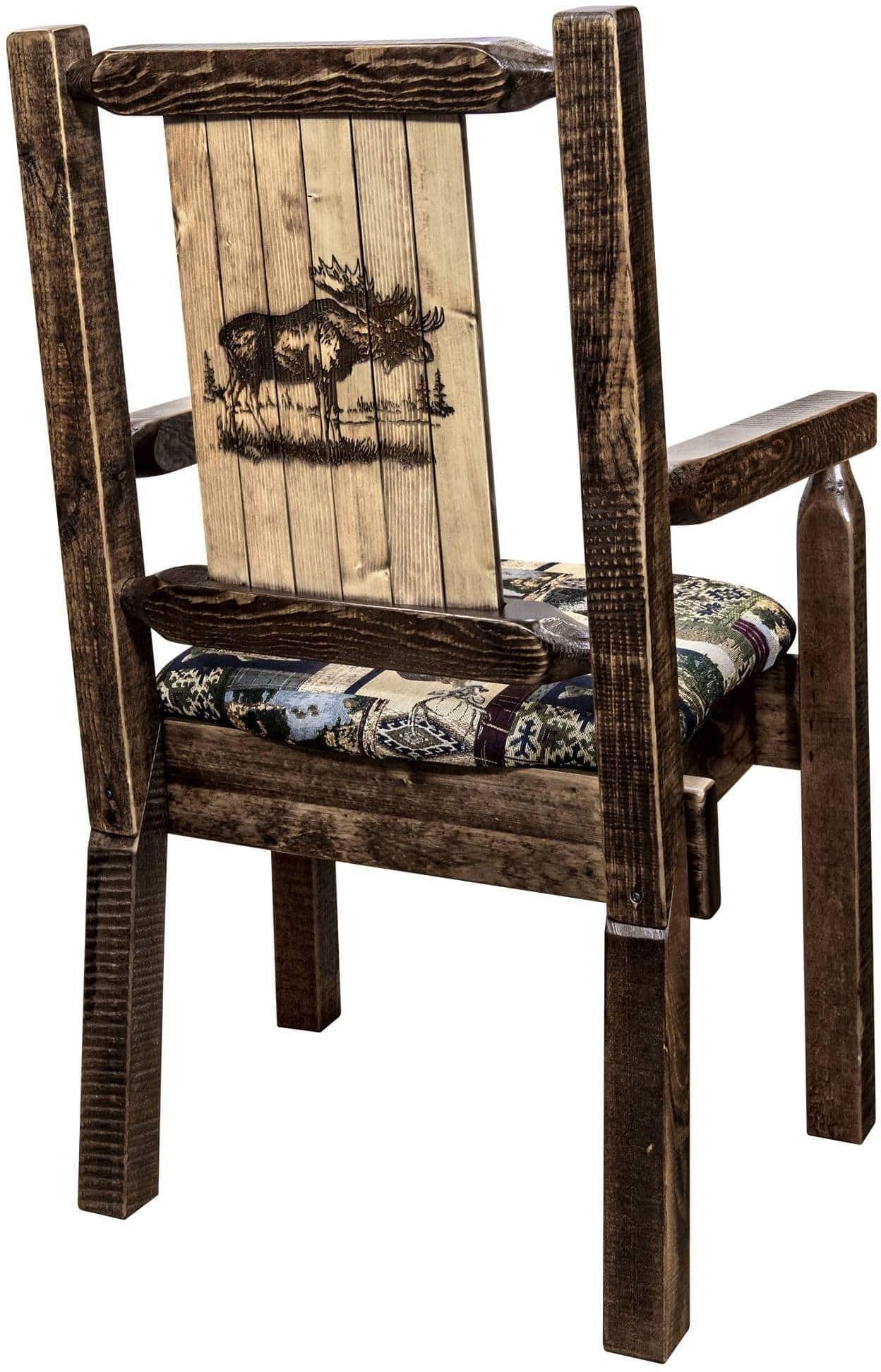 Montana Woodworks Homestead Kollektion Kapitänsstuhl Woodland Polsterung mit Lasergravur Design - Flecken & Lacquer Finish