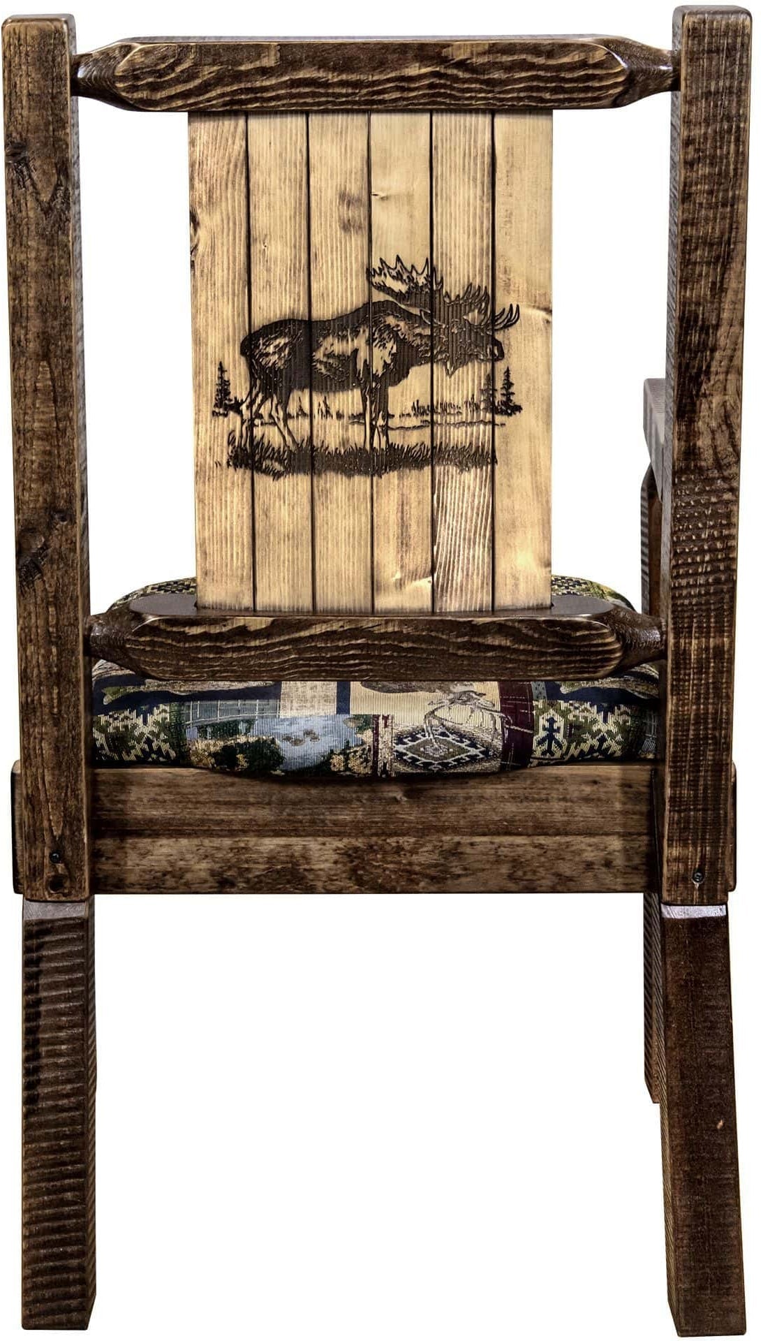 Montana Woodworks Homestead Kollektion Kapitänsstuhl Woodland Polsterung mit Lasergravur Design - Flecken & Lacquer Finish