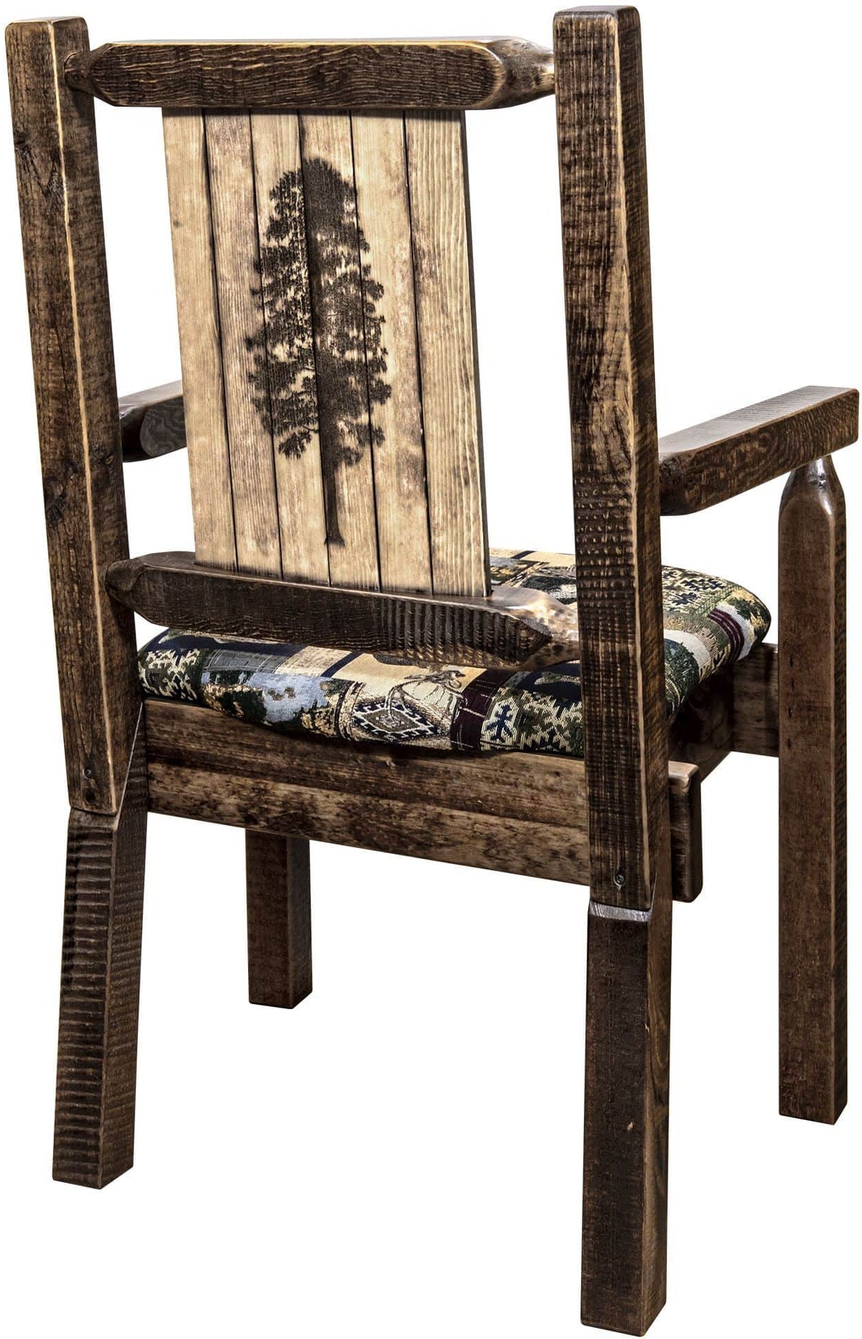 Montana Woodworks Homestead Kollektion Kapitänsstuhl Woodland Polsterung mit Lasergravur Design - Flecken & Lacquer Finish