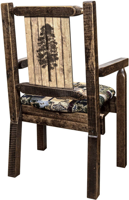 Montana Woodworks Homestead Kollektion Kapitänsstuhl Woodland Polsterung mit Lasergravur Design - Flecken & Lacquer Finish