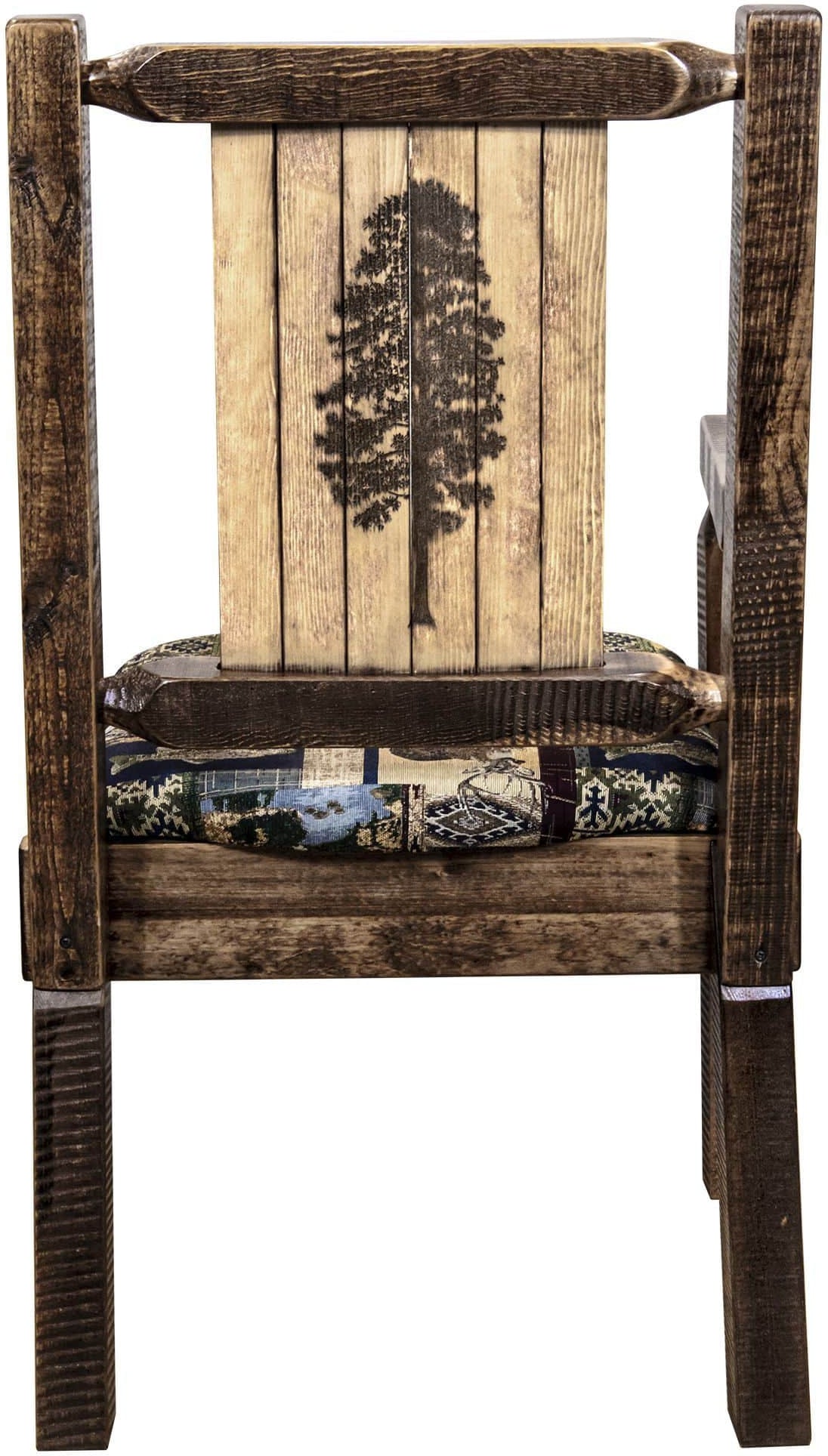 Montana Woodworks Homestead Kollektion Kapitänsstuhl Woodland Polsterung mit Lasergravur Design - Flecken & Lacquer Finish
