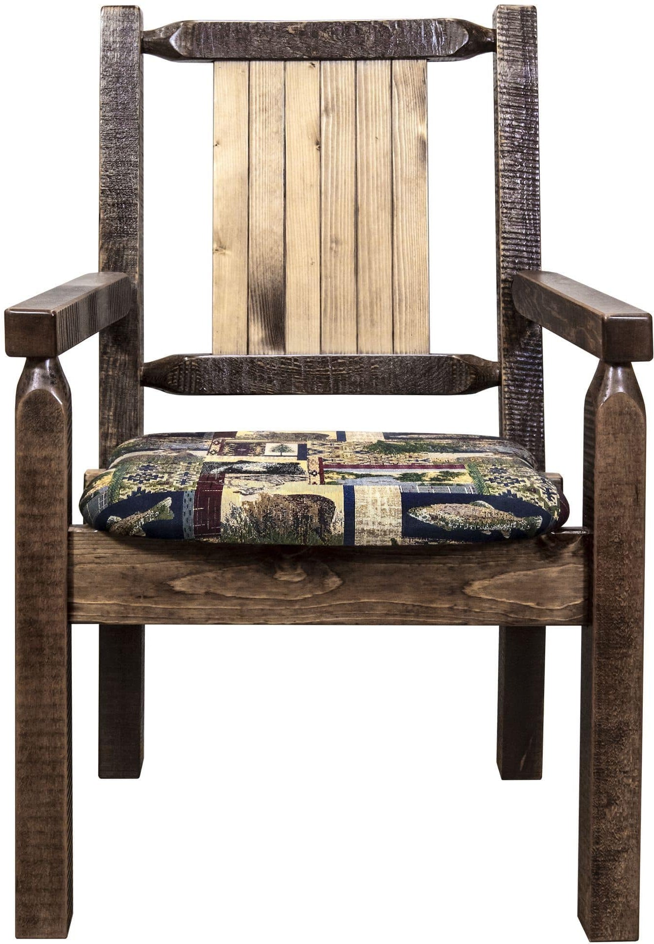Montana Woodworks Homestead Kollektion Kapitänsstuhl Woodland Polsterung mit Lasergravur Design - Flecken & Lacquer Finish