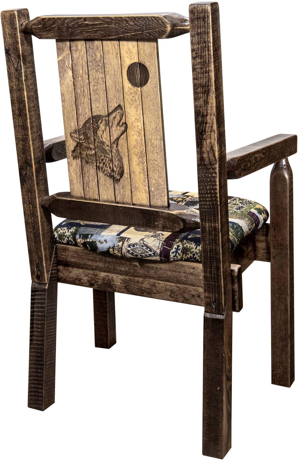 Montana Woodworks Homestead Kollektion Kapitänsstuhl Woodland Polsterung mit Lasergravur Design - Flecken & Lacquer Finish