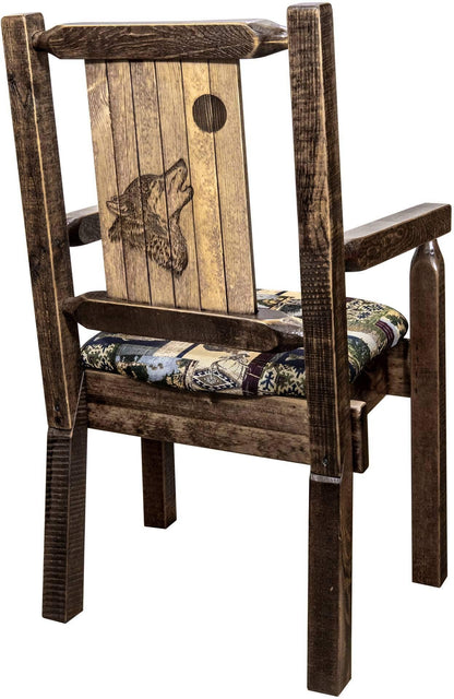 Montana Woodworks Homestead Kollektion Kapitänsstuhl Woodland Polsterung mit Lasergravur Design - Flecken & Lacquer Finish
