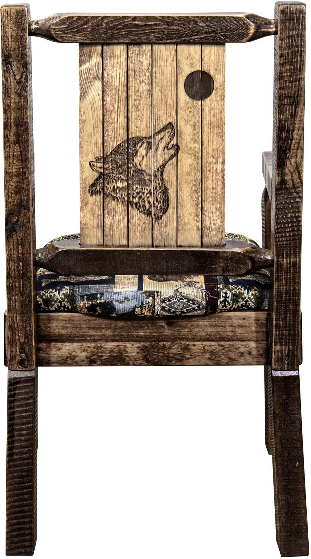 Montana Woodworks Homestead Kollektion Kapitänsstuhl Woodland Polsterung mit Lasergravur Design - Flecken & Lacquer Finish