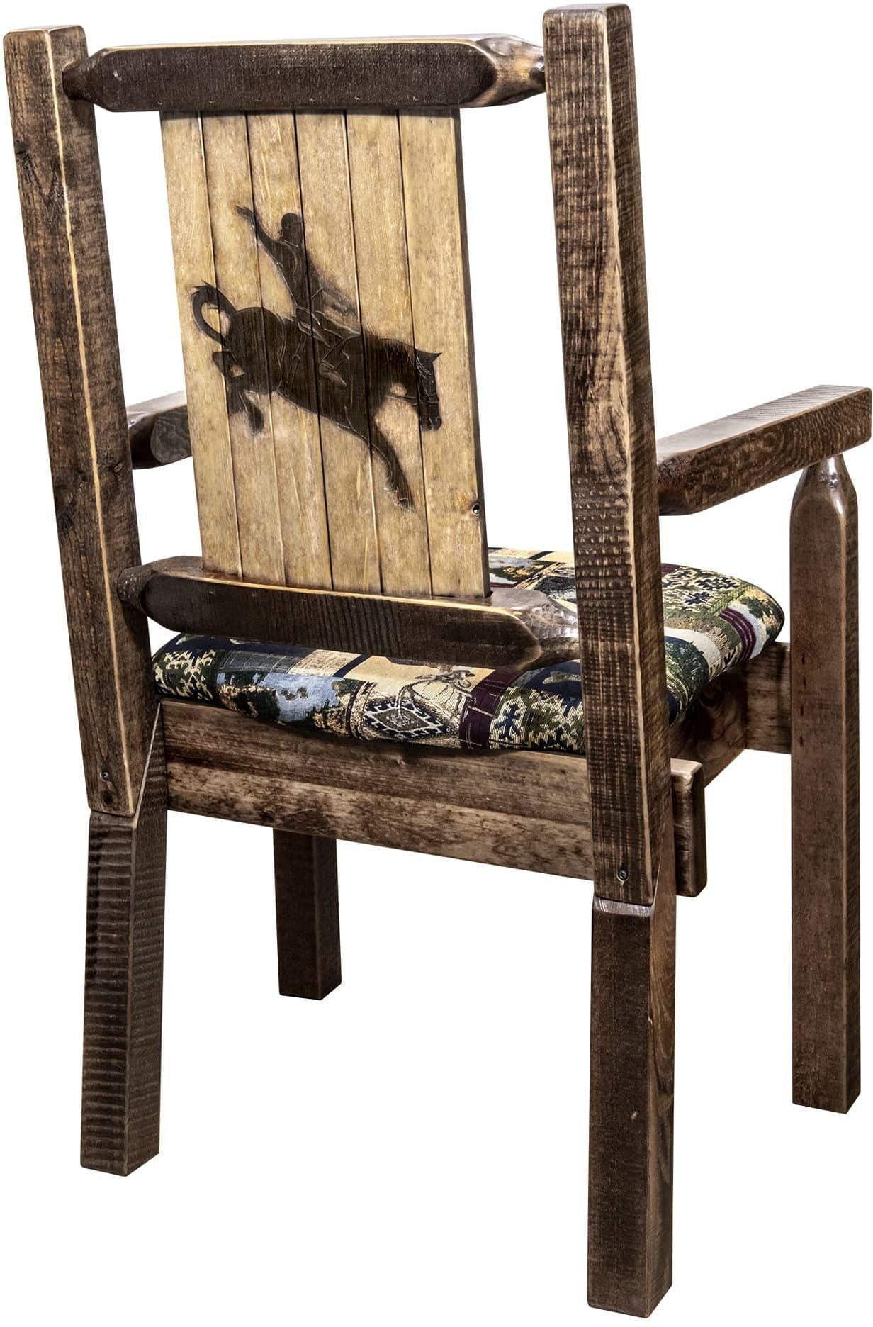 Montana Woodworks Homestead Kollektion Kapitänsstuhl Woodland Polsterung mit Lasergravur Design - Flecken & Lacquer Finish