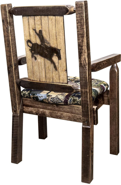Montana Woodworks Homestead Kollektion Kapitänsstuhl Woodland Polsterung mit Lasergravur Design - Flecken & Lacquer Finish