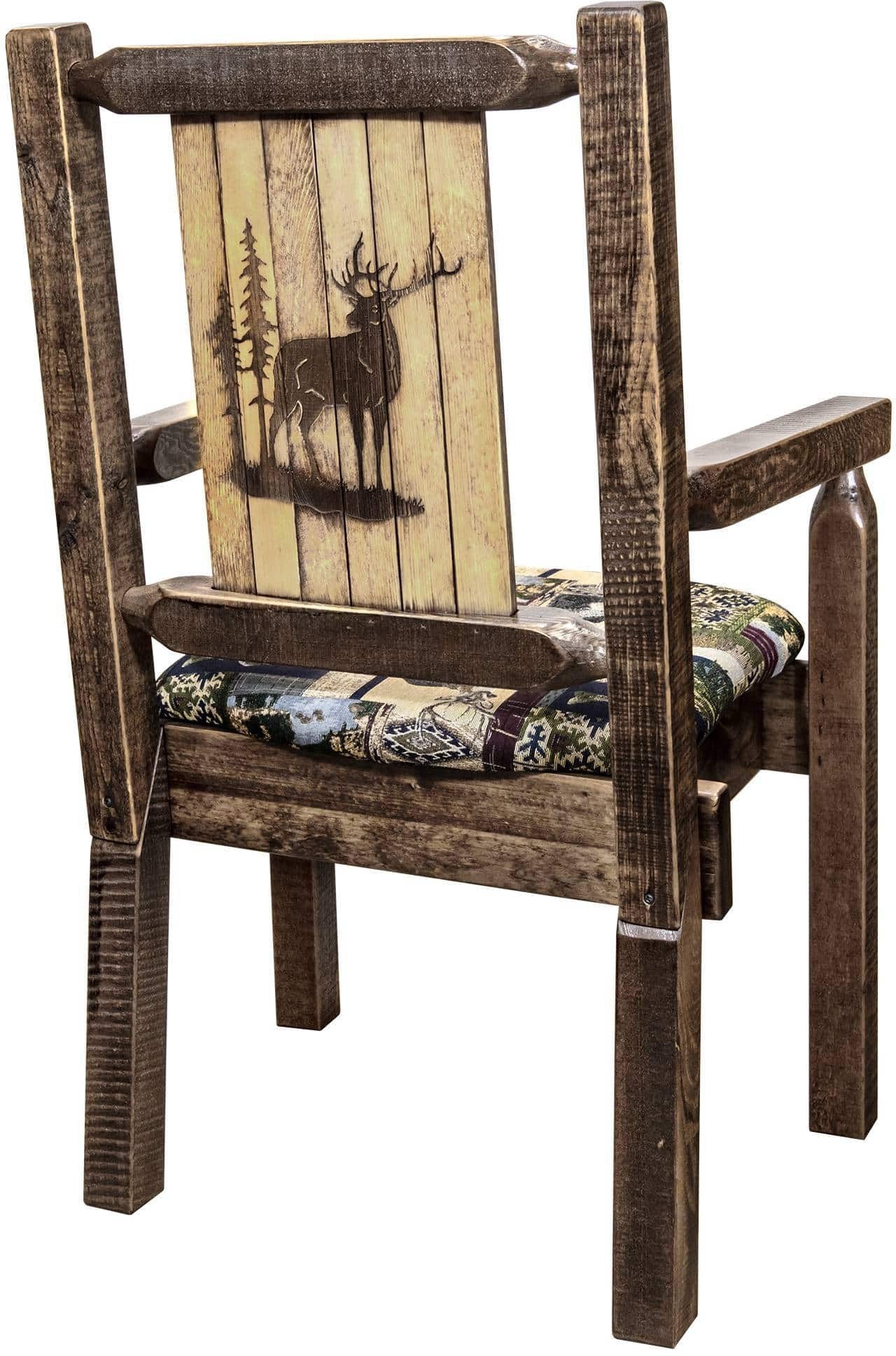Montana Woodworks Homestead Kollektion Kapitänsstuhl Woodland Polsterung mit Lasergravur Design - Flecken & Lacquer Finish