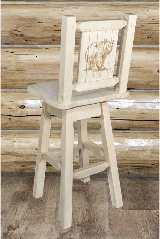 Montana Woodworks Homestead Kollektion Counter Height Barshocker mit Rücken & Swivel und Laser Gravur - Klare Lacquer Finish