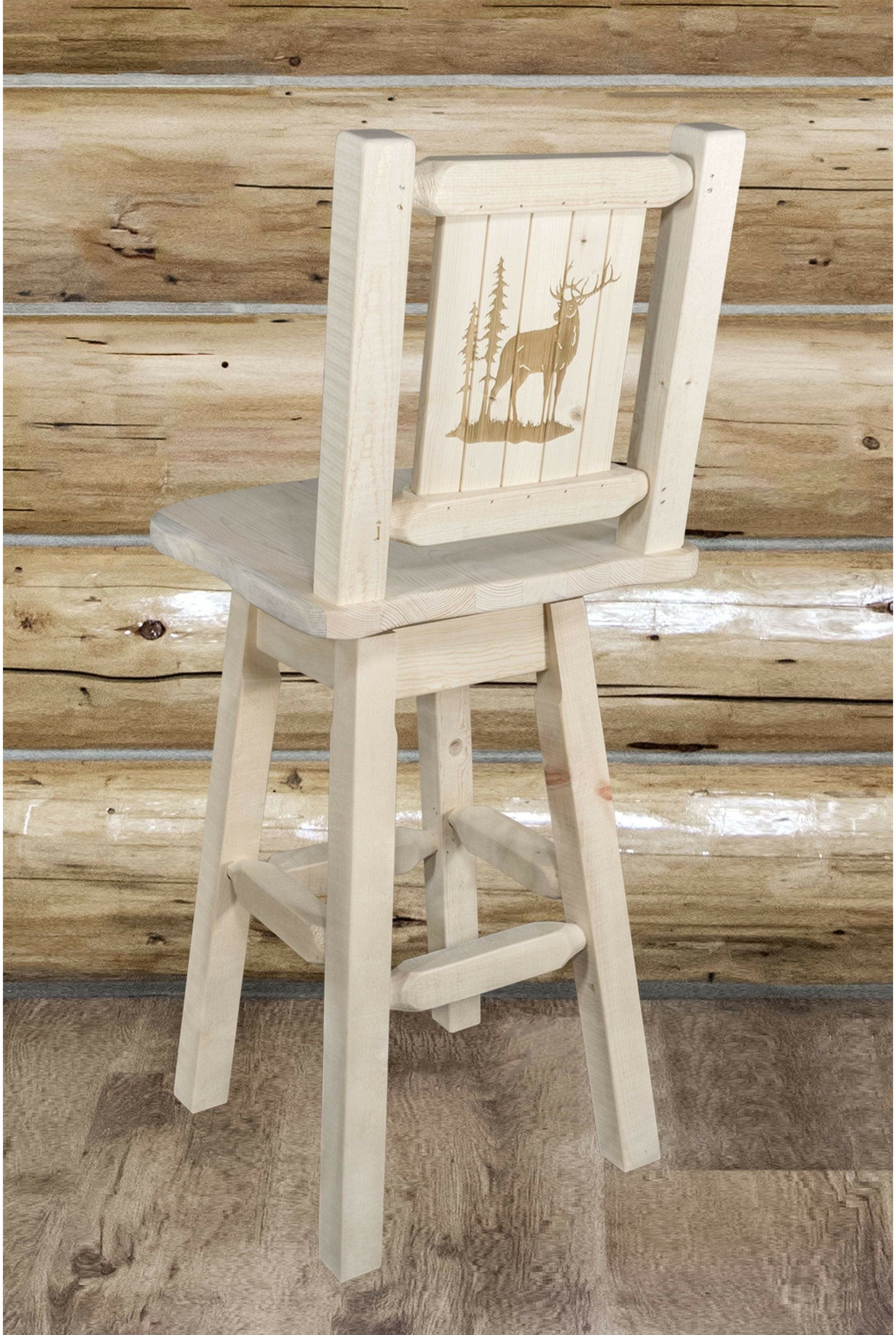 Montana Woodworks Homestead Kollektion Counter Height Barshocker mit Rücken & Swivel und Laser Gravur - Klare Lacquer Finish