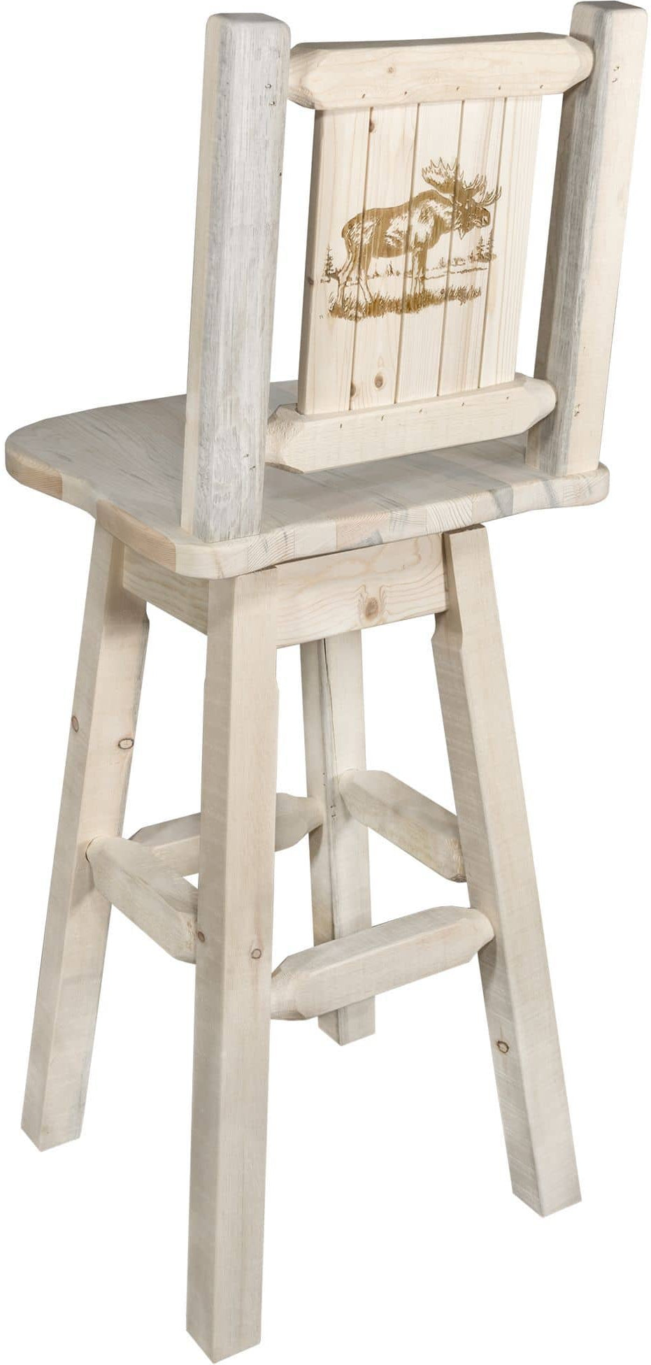 Montana Woodworks Homestead Kollektion Counter Height Barshocker mit Rücken & Swivel und Laser Gravur - Klare Lacquer Finish