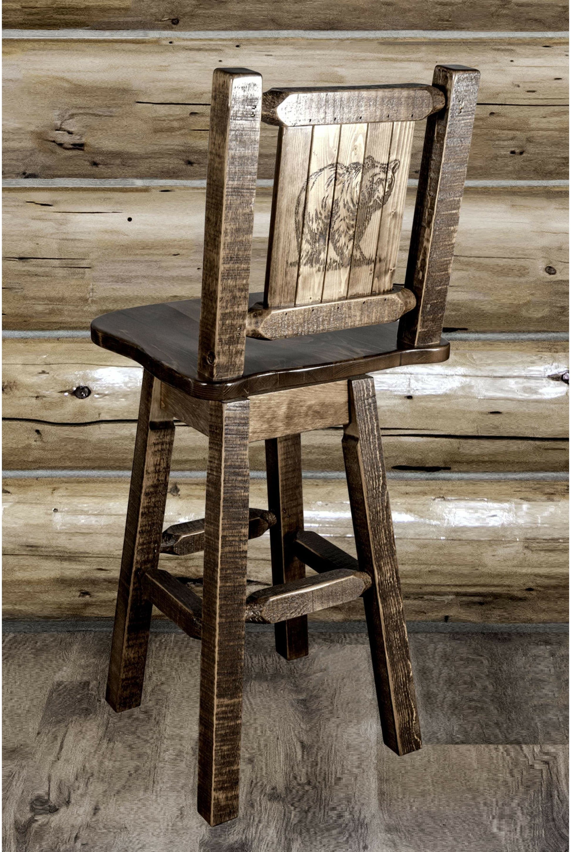 Montana Woodworks Homestead Kollektion Counter Height Barshocker mit Rücken & Swivel und Laser Gravur - Fleck & Lacquer Finish