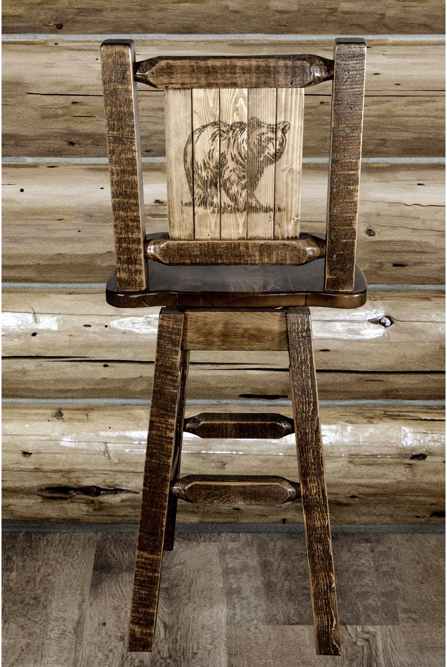 Montana Woodworks Homestead Kollektion Counter Height Barshocker mit Rücken & Swivel und Laser Gravur - Fleck & Lacquer Finish