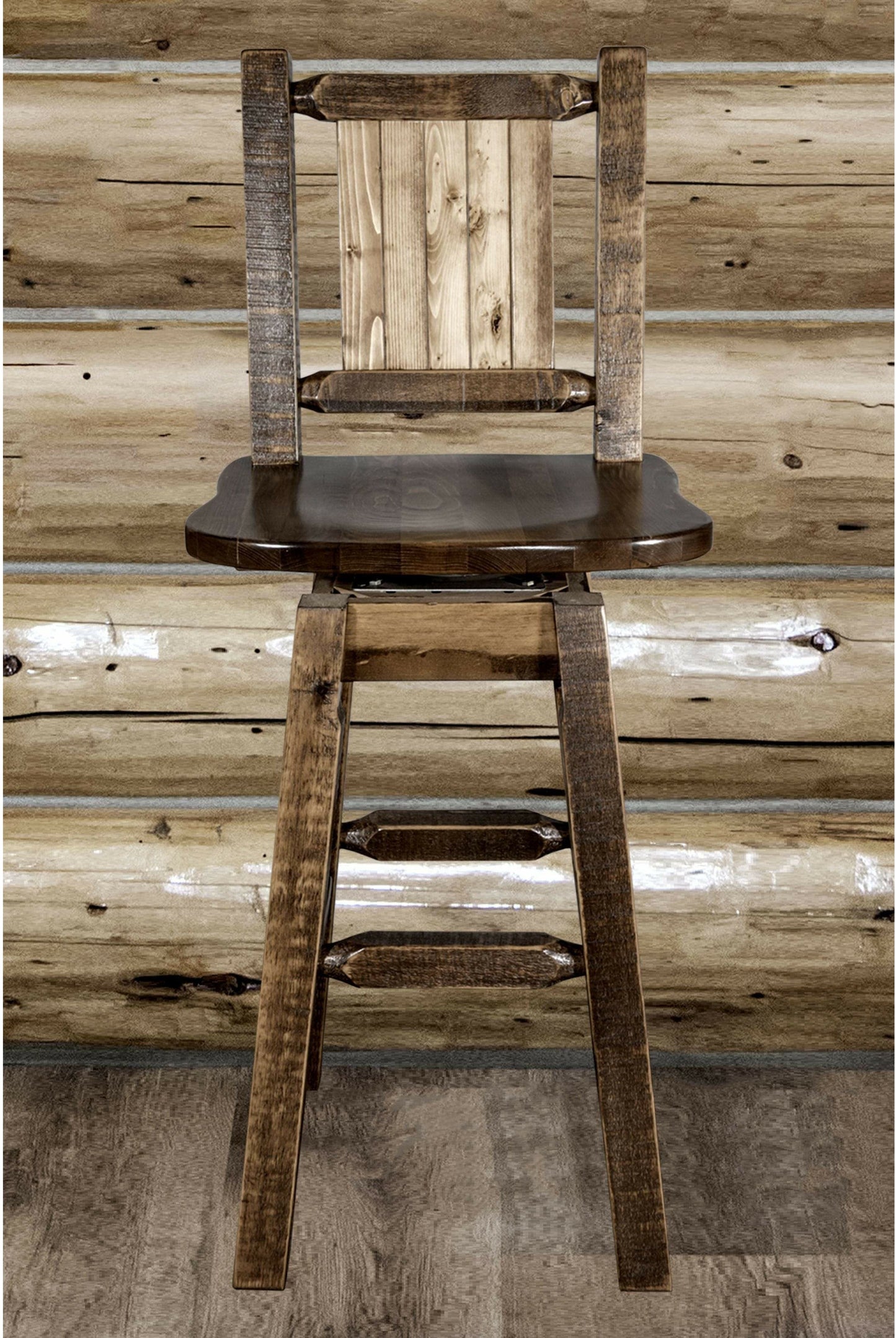 Montana Woodworks Homestead Kollektion Counter Height Barshocker mit Rücken & Swivel und Laser Gravur - Fleck & Lacquer Finish
