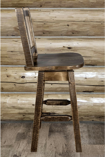 Montana Woodworks Homestead Kollektion Counter Height Barshocker mit Rücken & Swivel und Laser Gravur - Fleck & Lacquer Finish