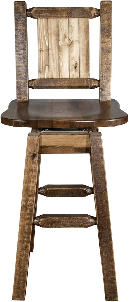 Montana Woodworks Homestead Kollektion Counter Height Barshocker mit Rücken & Swivel und Laser Gravur - Fleck & Lacquer Finish