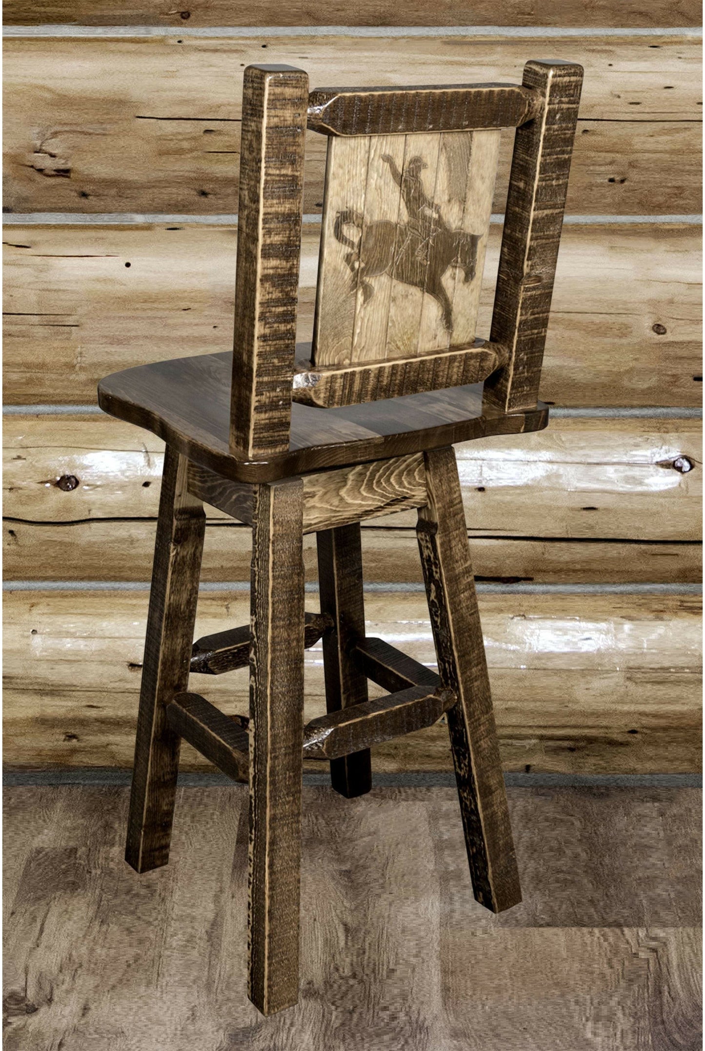 Montana Woodworks Homestead Kollektion Counter Height Barshocker mit Rücken & Swivel und Laser Gravur - Fleck & Lacquer Finish