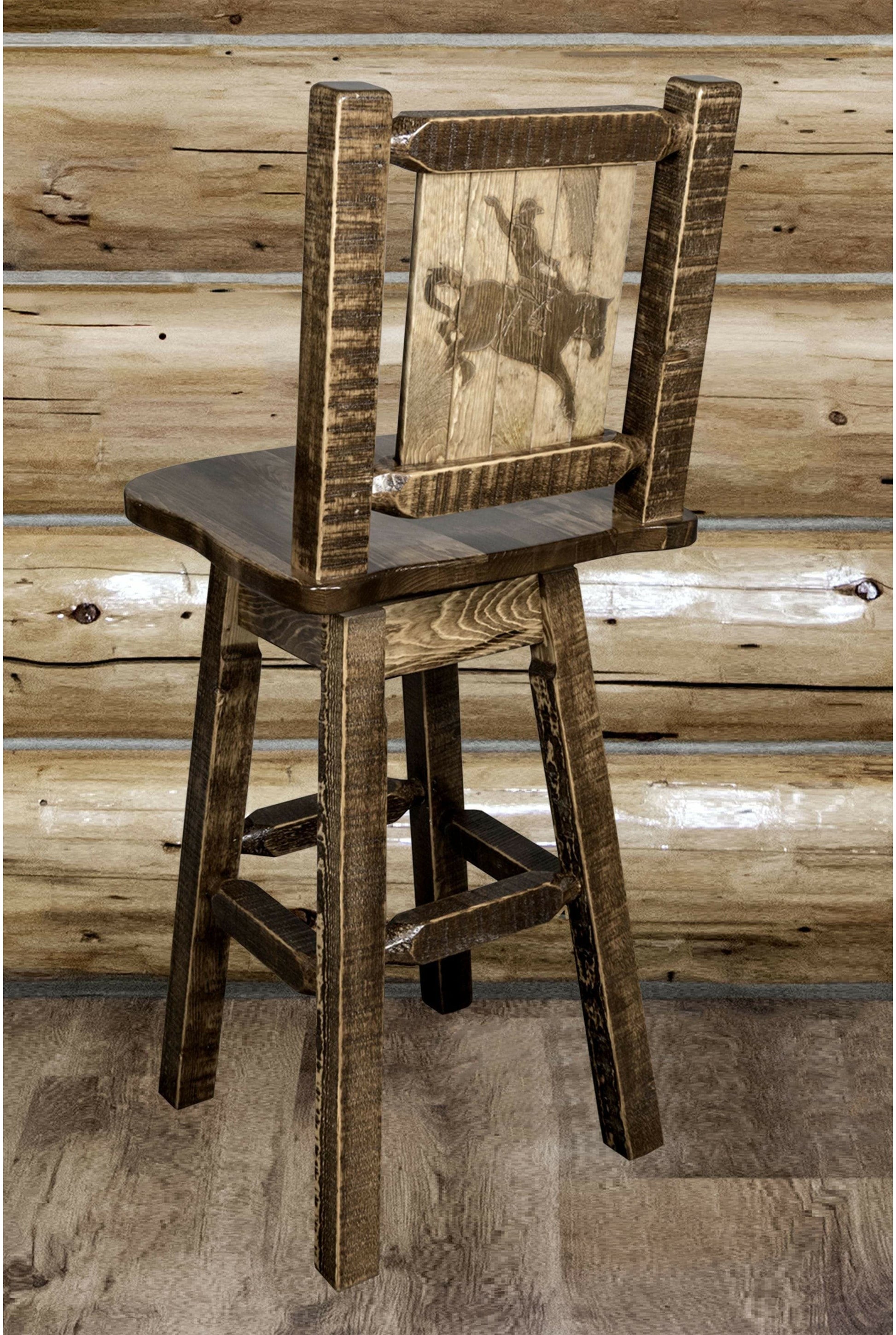 Montana Woodworks Homestead Kollektion Counter Height Barshocker mit Rücken & Swivel und Laser Gravur - Fleck & Lacquer Finish