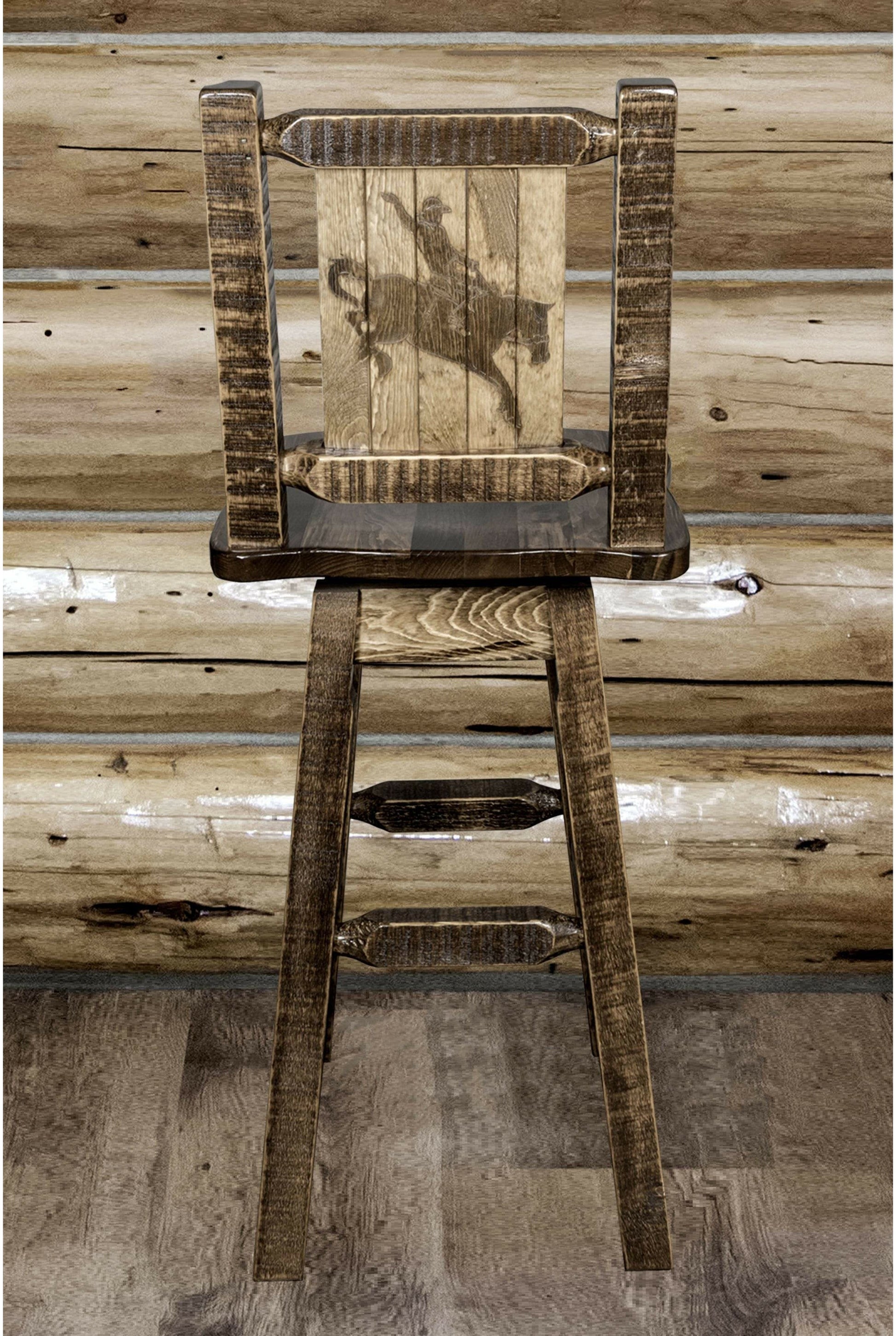 Montana Woodworks Homestead Kollektion Counter Height Barshocker mit Rücken & Swivel und Laser Gravur - Fleck & Lacquer Finish
