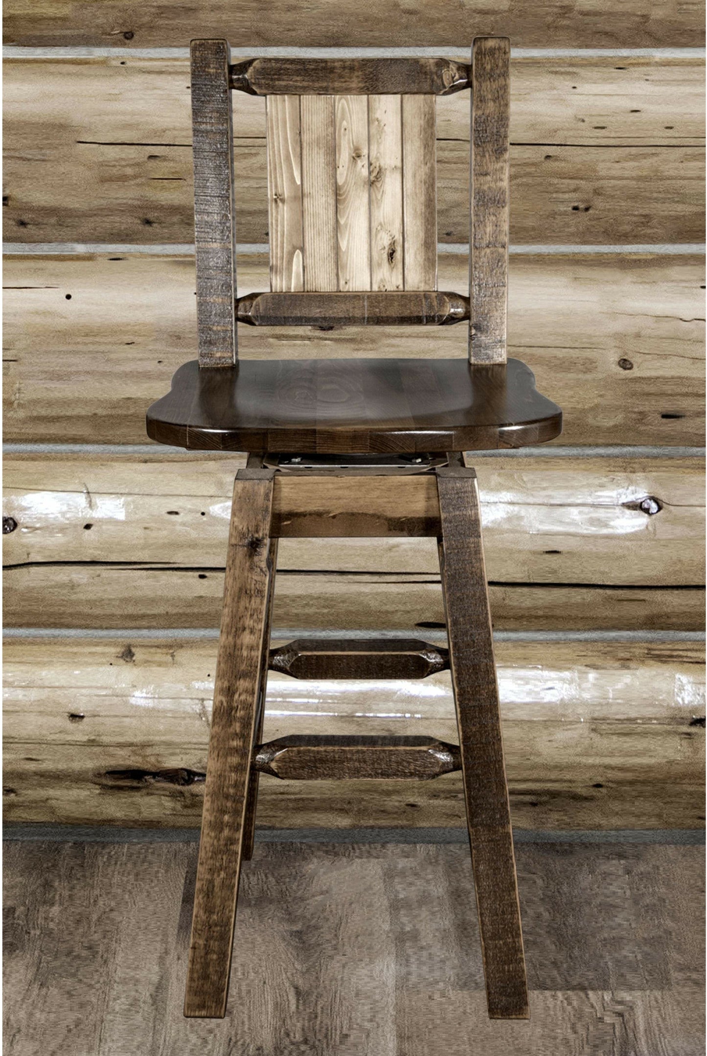 Montana Woodworks Homestead Kollektion Counter Height Barshocker mit Rücken & Swivel und Laser Gravur - Fleck & Lacquer Finish