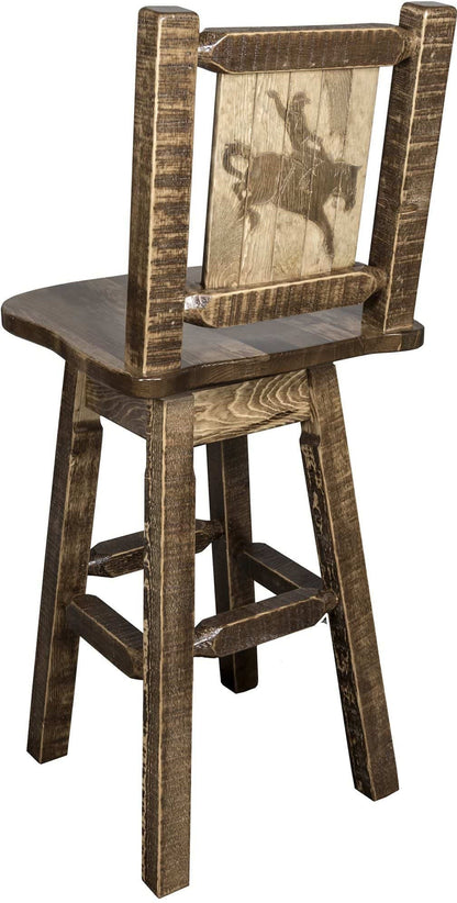 Montana Woodworks Homestead Kollektion Counter Height Barshocker mit Rücken & Swivel und Laser Gravur - Fleck & Lacquer Finish