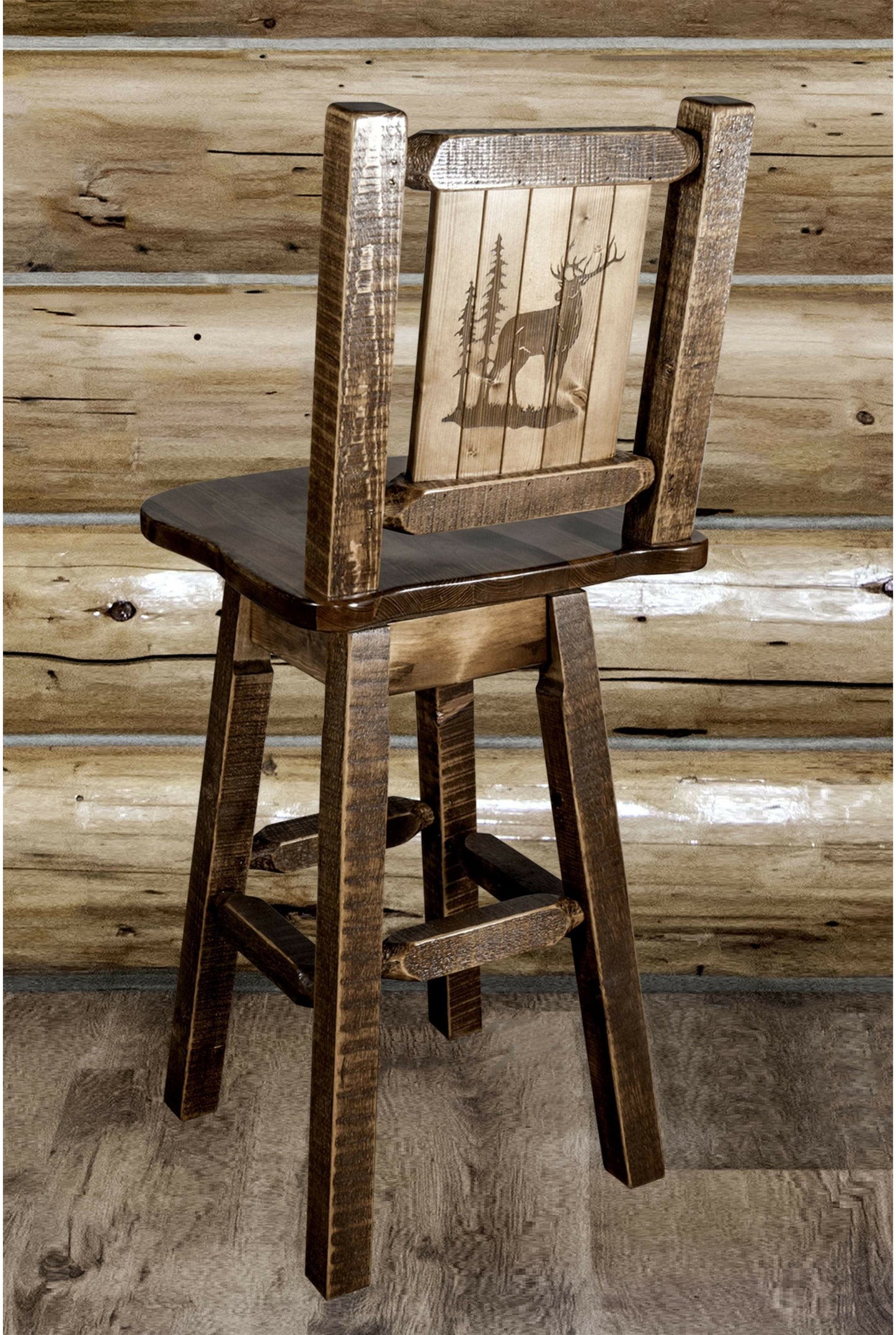 Montana Woodworks Homestead Kollektion Counter Height Barshocker mit Rücken & Swivel und Laser Gravur - Fleck & Lacquer Finish