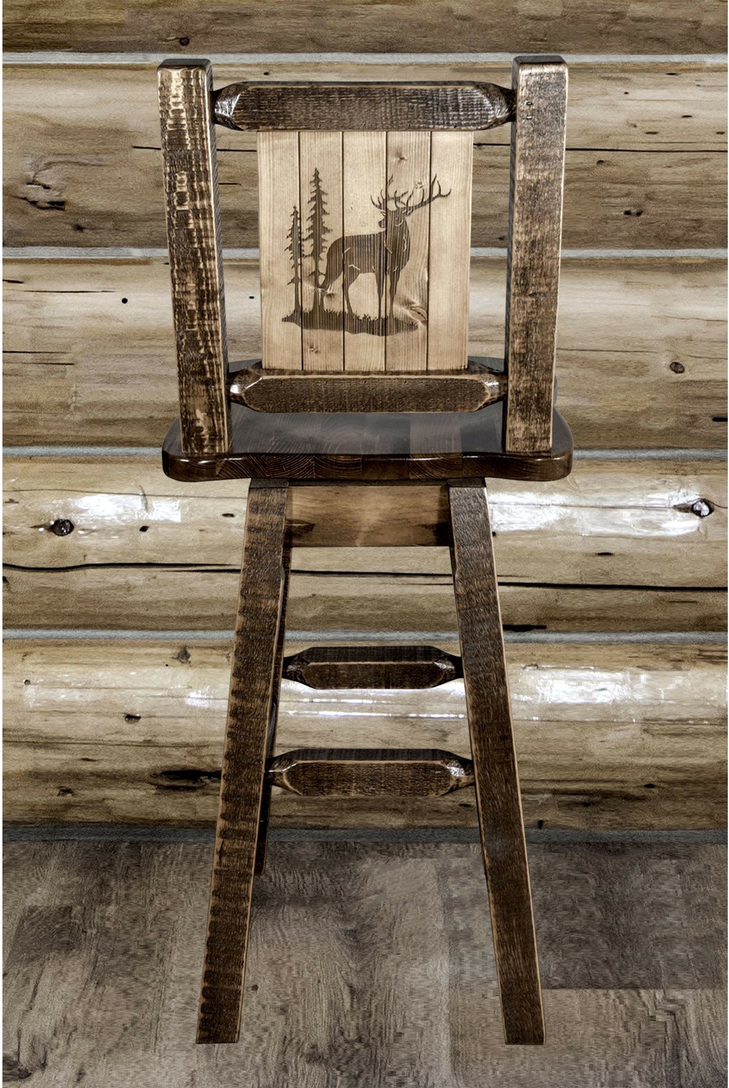 Montana Woodworks Homestead Kollektion Counter Height Barshocker mit Rücken & Swivel und Laser Gravur - Fleck & Lacquer Finish
