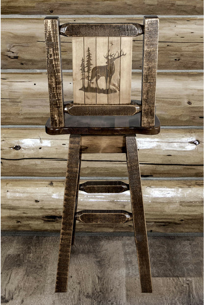 Montana Woodworks Homestead Kollektion Counter Height Barshocker mit Rücken & Swivel und Laser Gravur - Fleck & Lacquer Finish