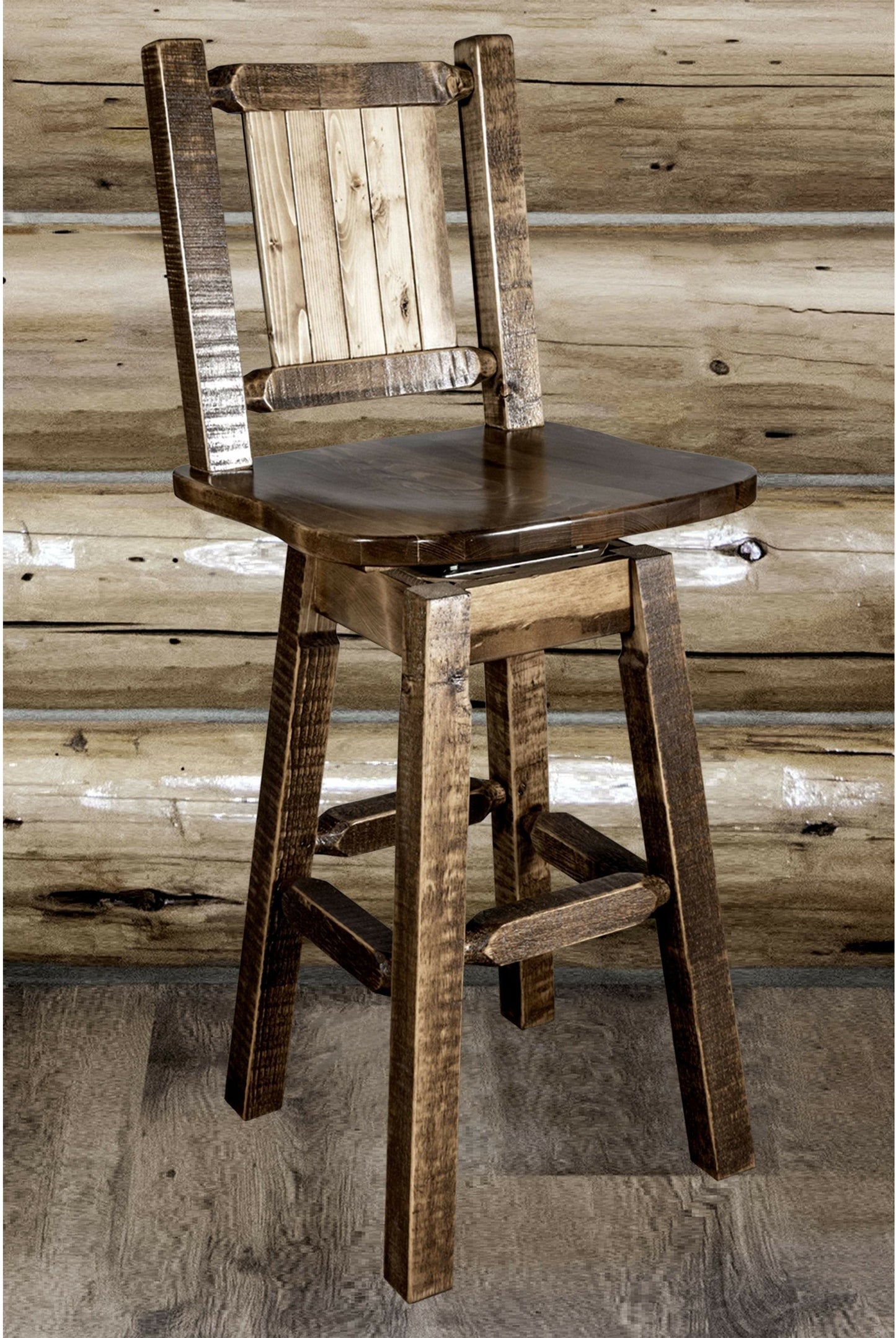 Montana Woodworks Homestead Kollektion Counter Height Barshocker mit Rücken & Swivel und Laser Gravur - Fleck & Lacquer Finish