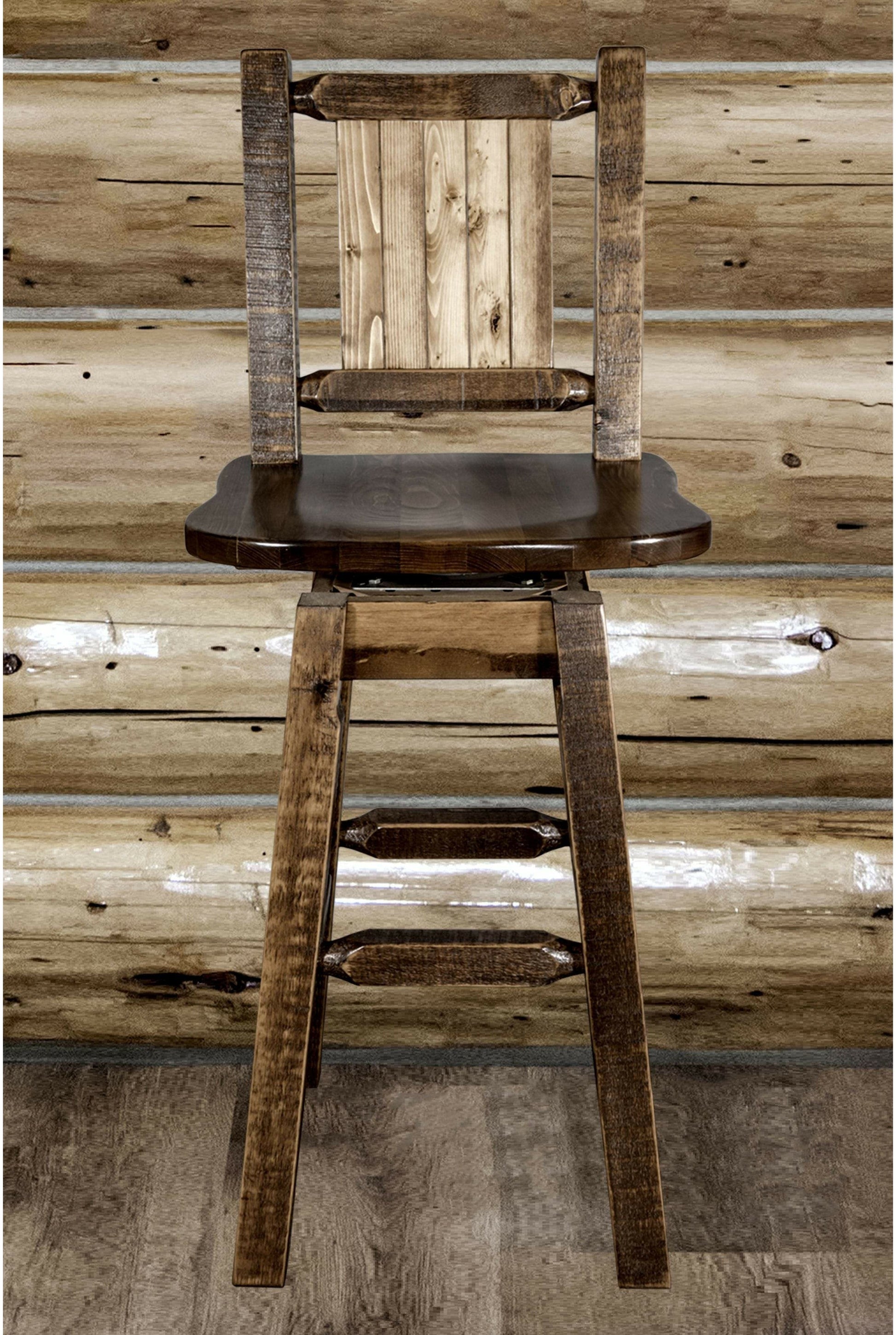 Montana Woodworks Homestead Kollektion Counter Height Barshocker mit Rücken & Swivel und Laser Gravur - Fleck & Lacquer Finish
