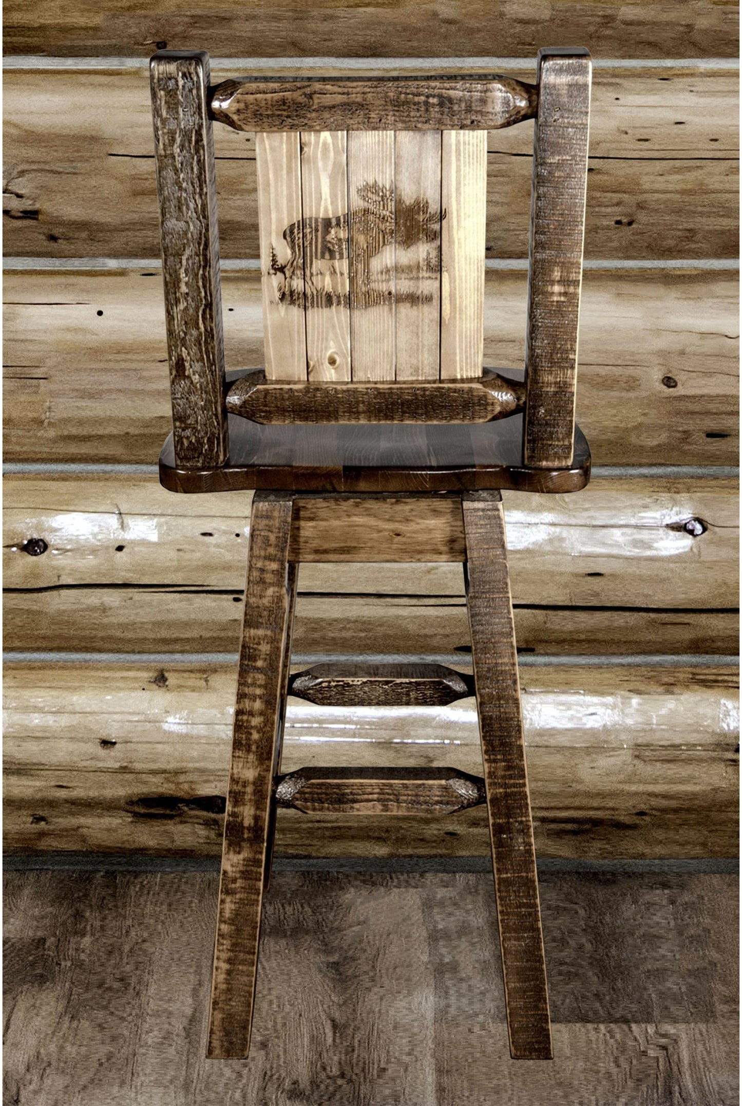 Montana Woodworks Homestead Kollektion Counter Height Barshocker mit Rücken & Swivel und Laser Gravur - Fleck & Lacquer Finish
