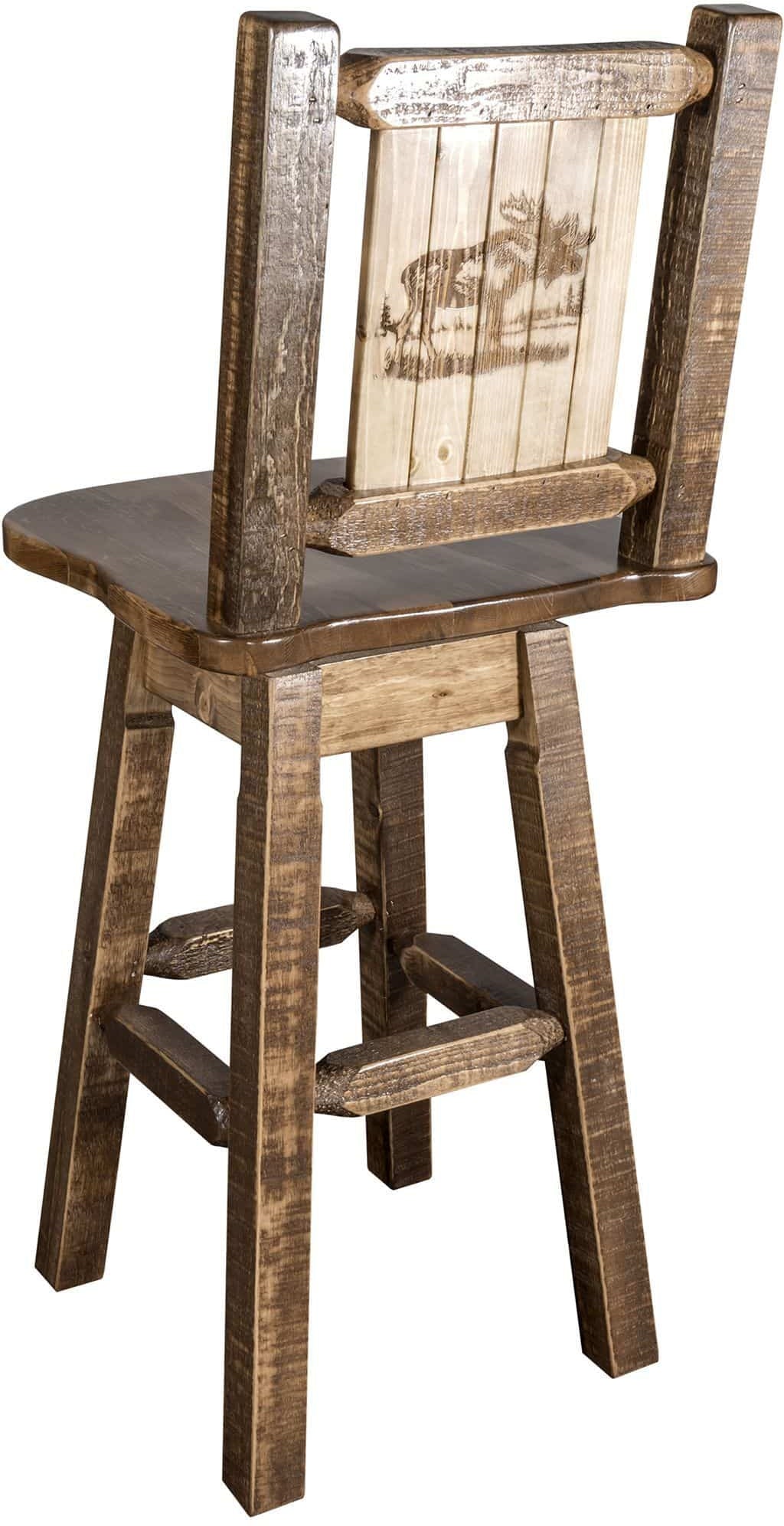 Montana Woodworks Homestead Kollektion Counter Height Barshocker mit Rücken & Swivel und Laser Gravur - Fleck & Lacquer Finish