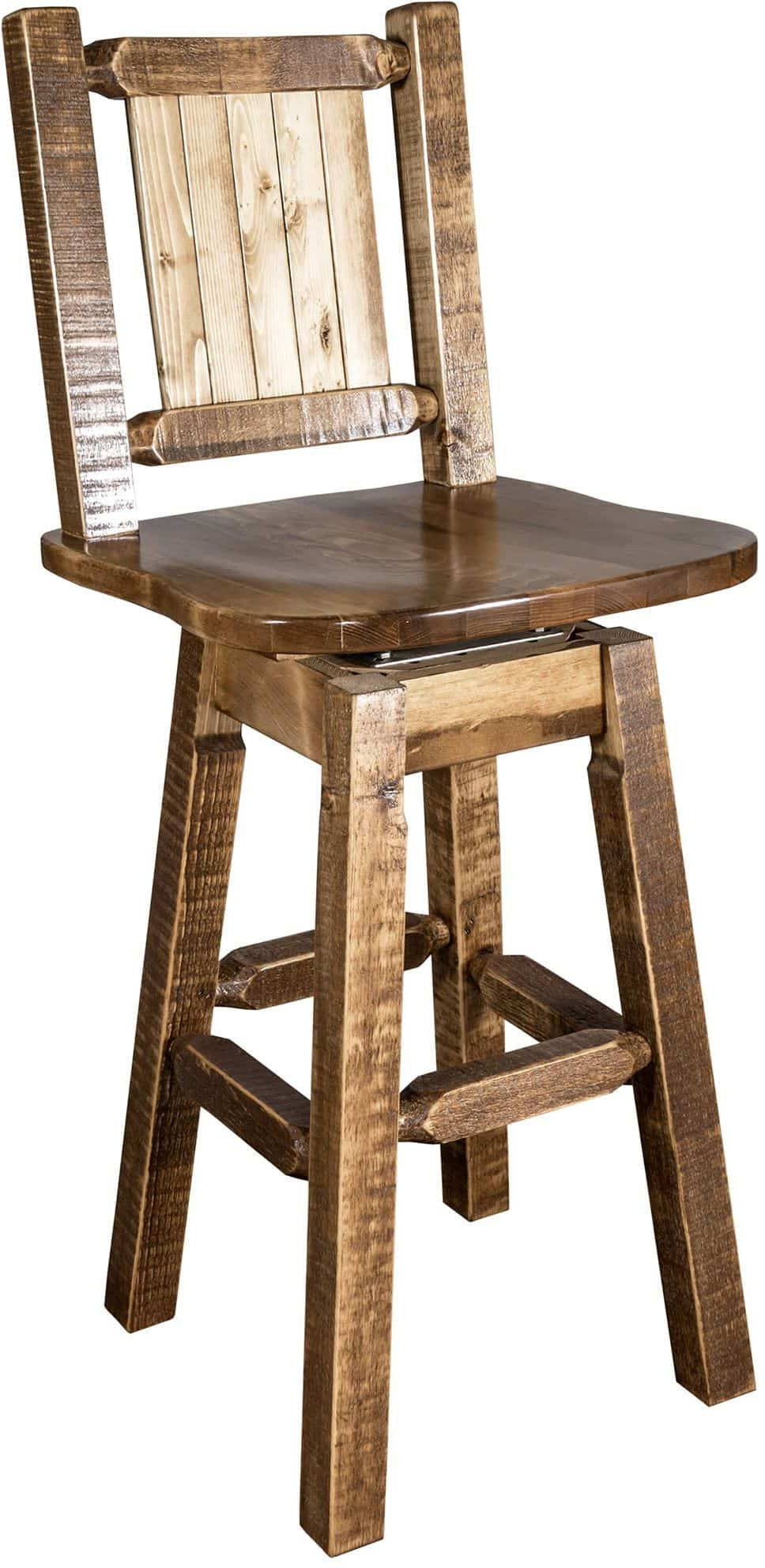Montana Woodworks Homestead Kollektion Counter Height Barshocker mit Rücken & Swivel und Laser Gravur - Fleck & Lacquer Finish