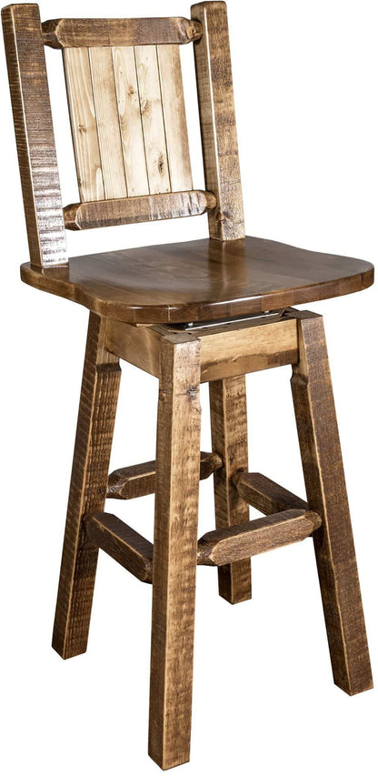 Montana Woodworks Homestead Kollektion Counter Height Barshocker mit Rücken & Swivel und Laser Gravur - Fleck & Lacquer Finish