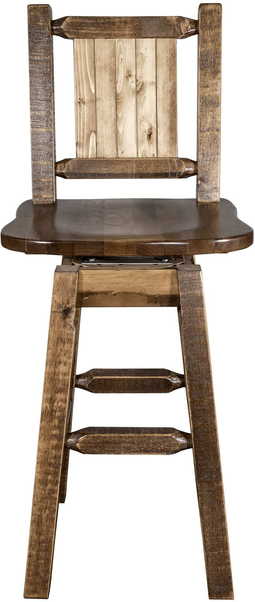 Montana Woodworks Homestead Kollektion Counter Height Barshocker mit Rücken & Swivel und Laser Gravur - Fleck & Lacquer Finish