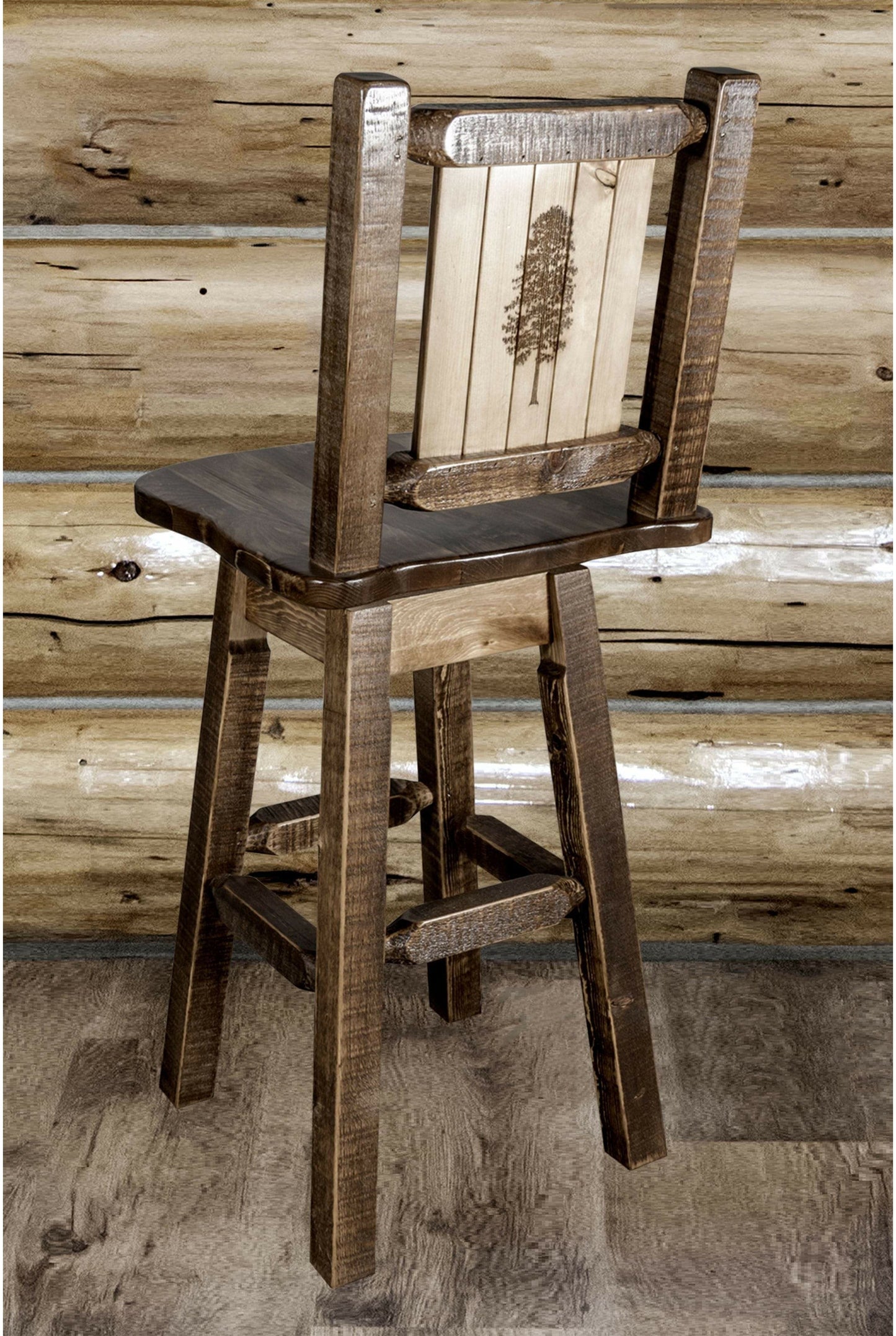 Montana Woodworks Homestead Kollektion Counter Height Barshocker mit Rücken & Swivel und Laser Gravur - Fleck & Lacquer Finish