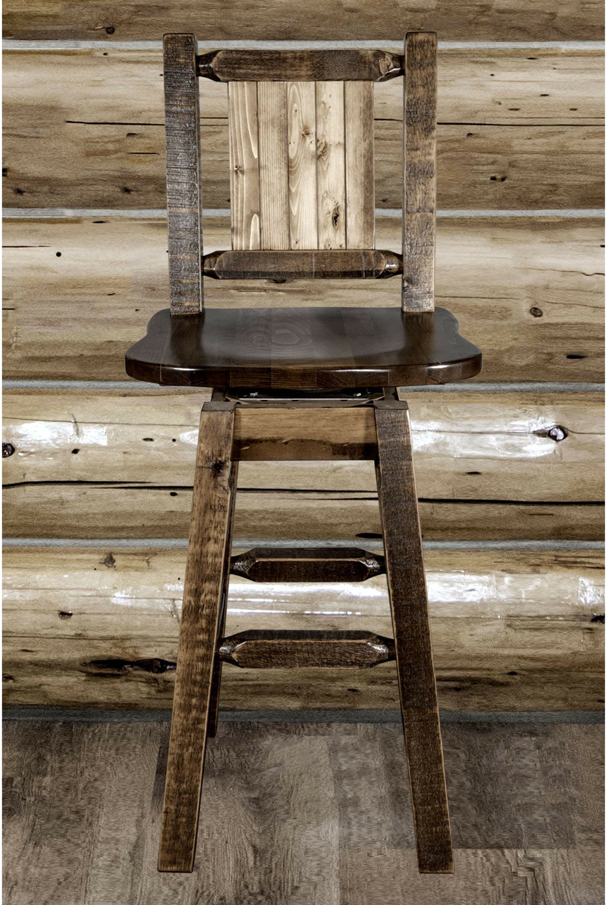 Montana Woodworks Homestead Kollektion Counter Height Barshocker mit Rücken & Swivel und Laser Gravur - Fleck & Lacquer Finish