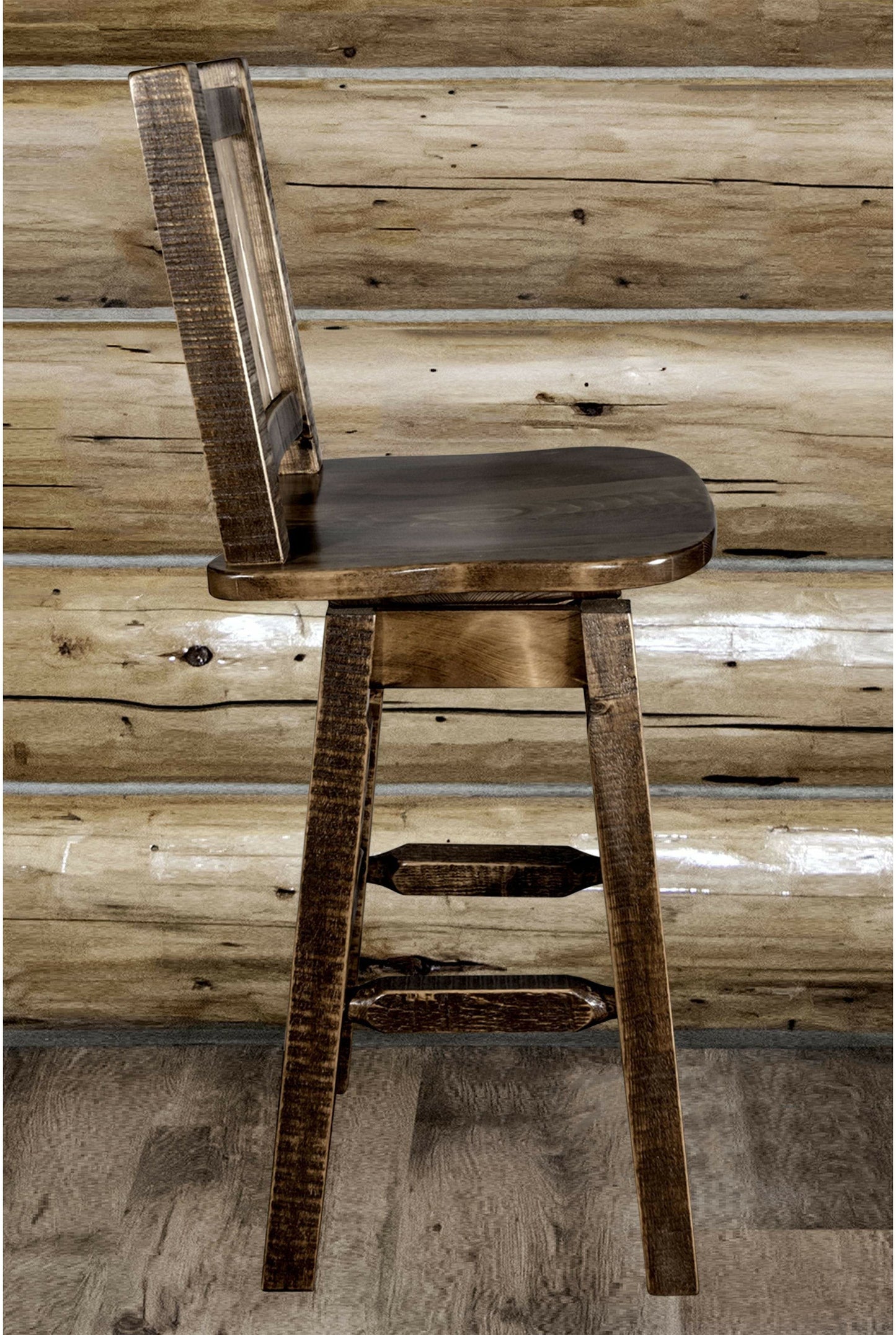 Montana Woodworks Homestead Kollektion Counter Height Barshocker mit Rücken & Swivel und Laser Gravur - Fleck & Lacquer Finish