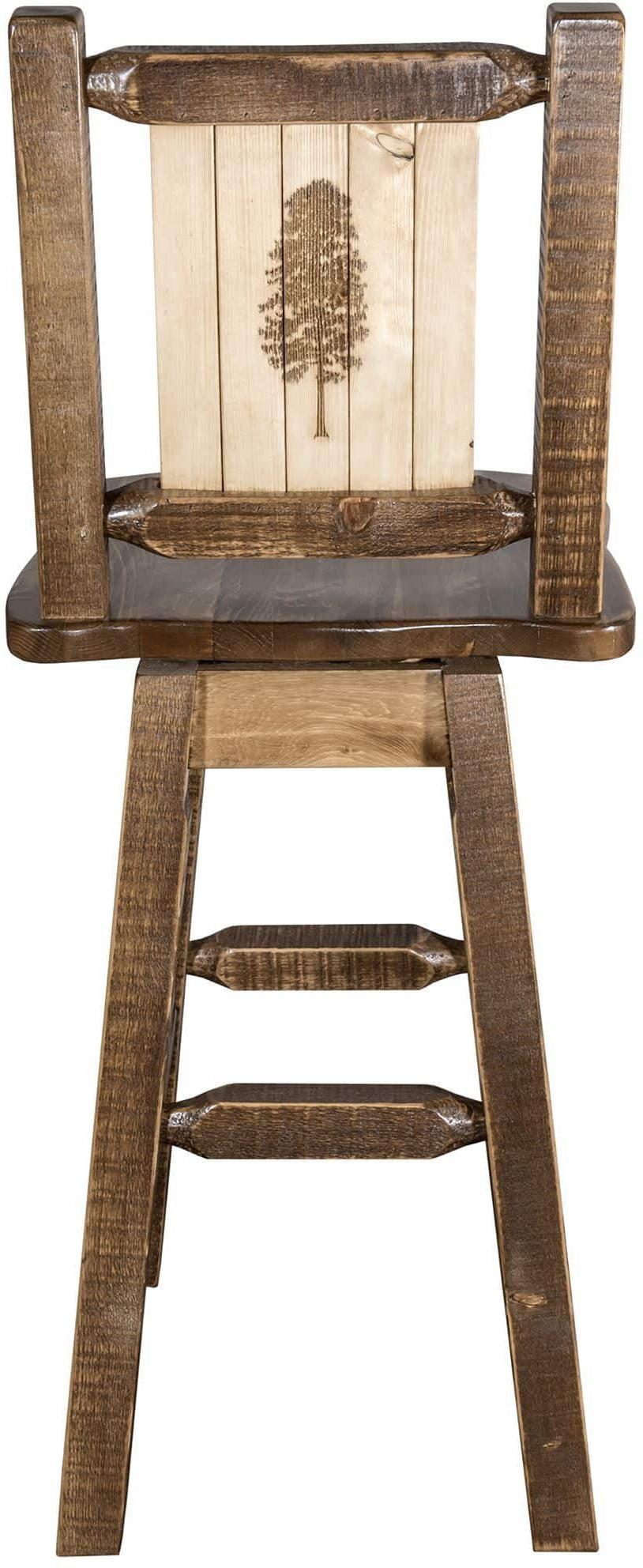 Montana Woodworks Homestead Kollektion Counter Height Barshocker mit Rücken & Swivel und Laser Gravur - Fleck & Lacquer Finish