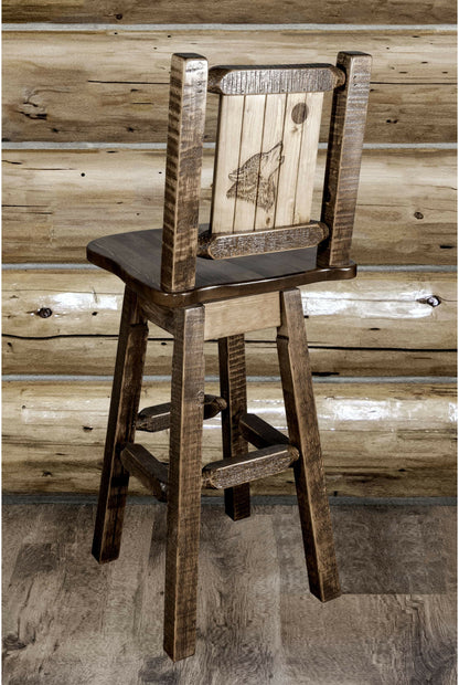 Montana Woodworks Homestead Kollektion Counter Height Barshocker mit Rücken & Swivel und Laser Gravur - Fleck & Lacquer Finish