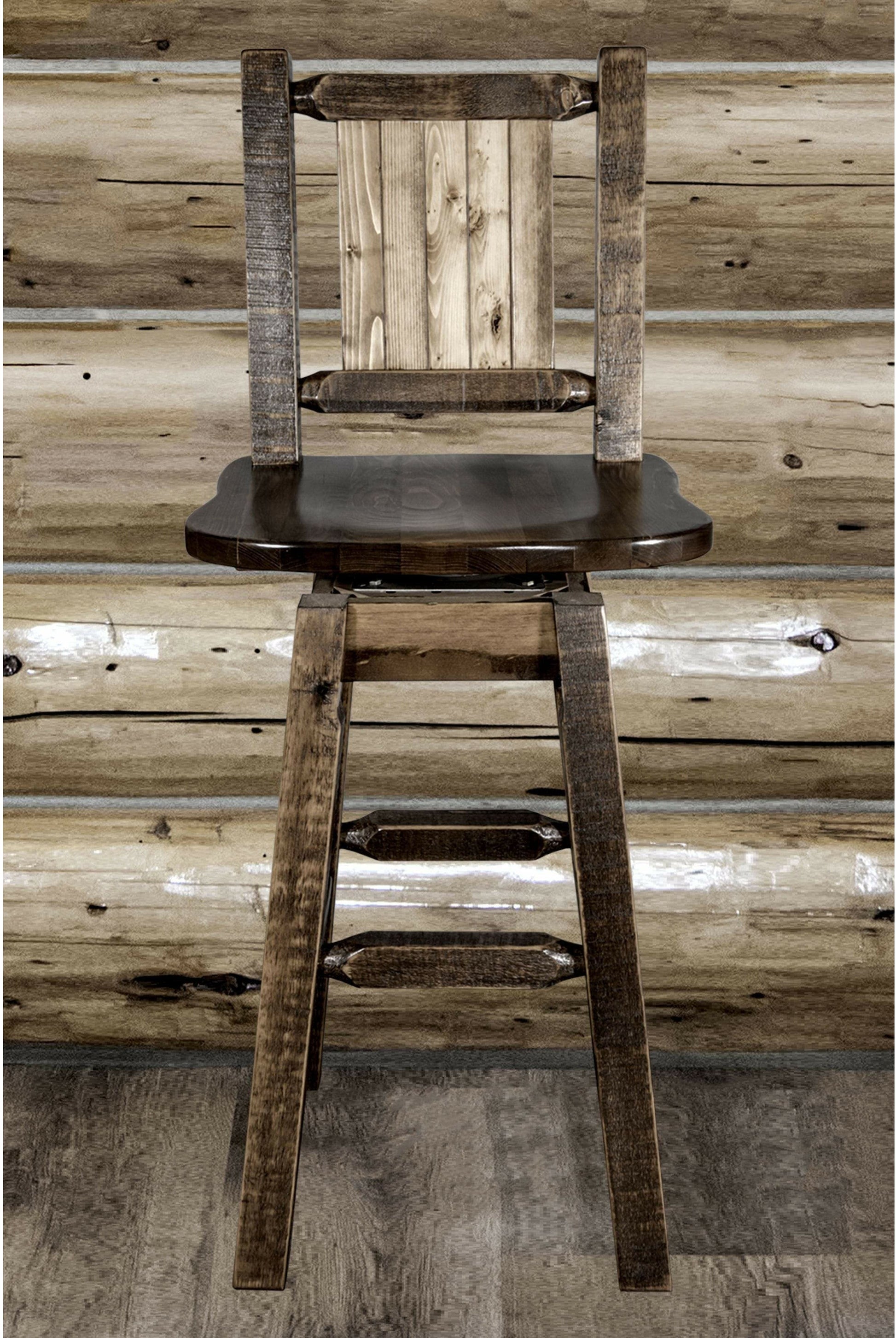 Montana Woodworks Homestead Kollektion Counter Height Barshocker mit Rücken & Swivel und Laser Gravur - Fleck & Lacquer Finish
