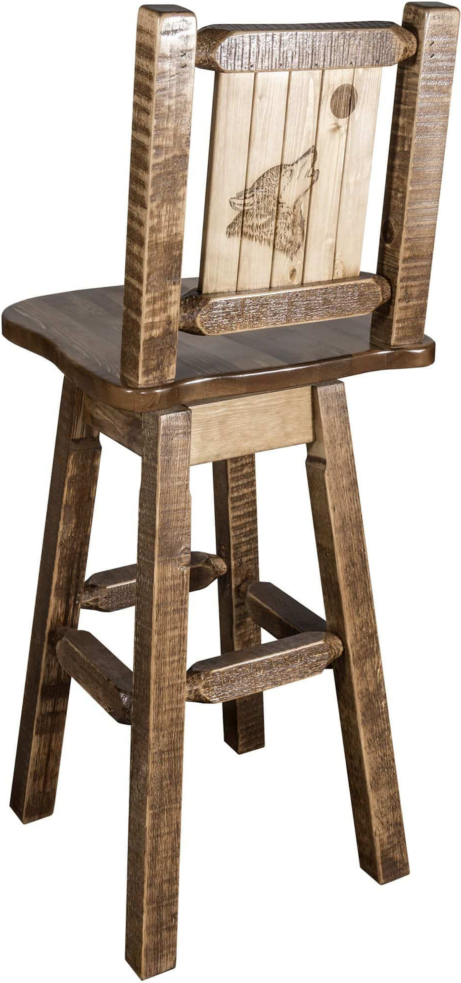 Montana Woodworks Homestead Kollektion Counter Height Barshocker mit Rücken & Swivel und Laser Gravur - Fleck & Lacquer Finish
